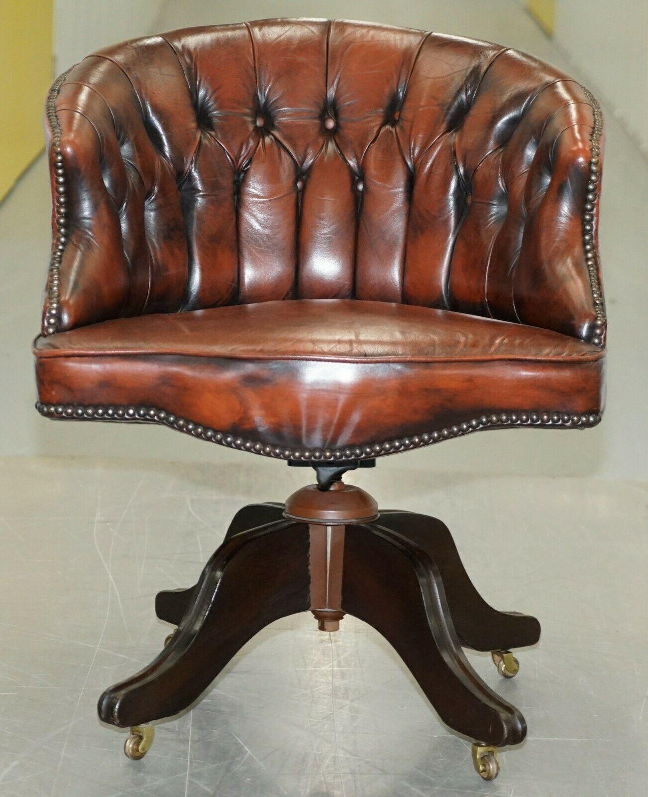 Nice 1967 Stamped Brown Leather Chesterfield Brown Leather Captains Office Chair 4