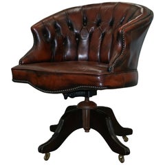 Used Nice 1967 Stamped Brown Leather Chesterfield Brown Leather Captains Office Chair