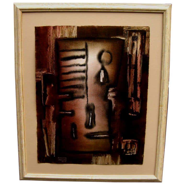 Nice abstract Gouache by listed European artist Rosario Moreno For Sale ...