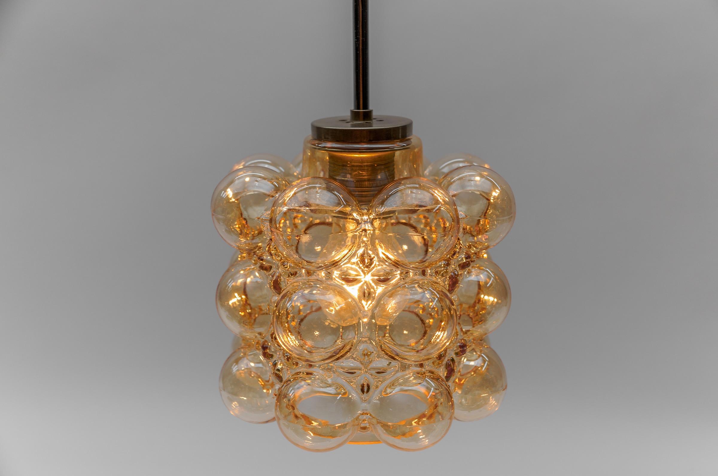 Nice Amber Bubble Glass Ceiling Lamp by Helena Tynell for Limburg, Germany 1960s In Good Condition For Sale In Nürnberg, Bayern