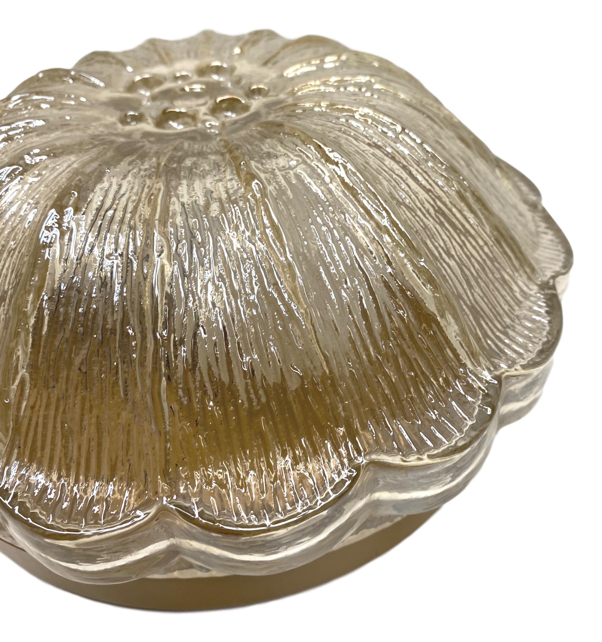 Mid-Century Modern Nice Amber Glass Round Flower Shape Flush Mount, Germany, 1960s For Sale