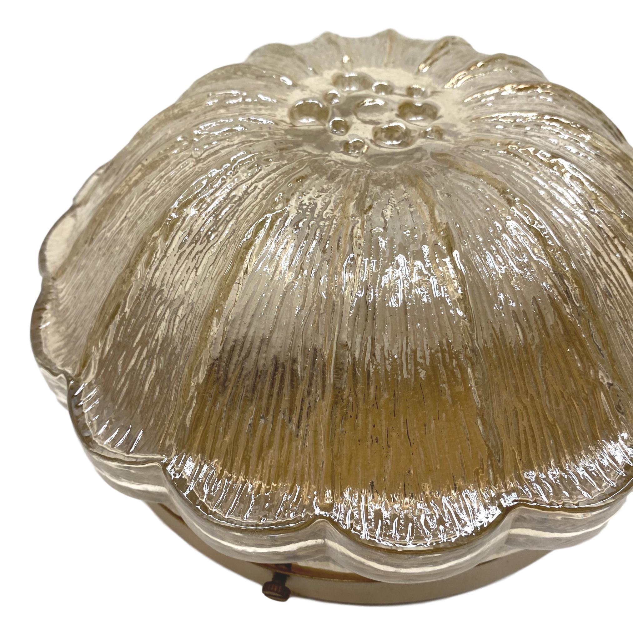 Nice Amber Glass Round Flower Shape Flush Mount, Germany, 1960s In Good Condition For Sale In Nuernberg, DE