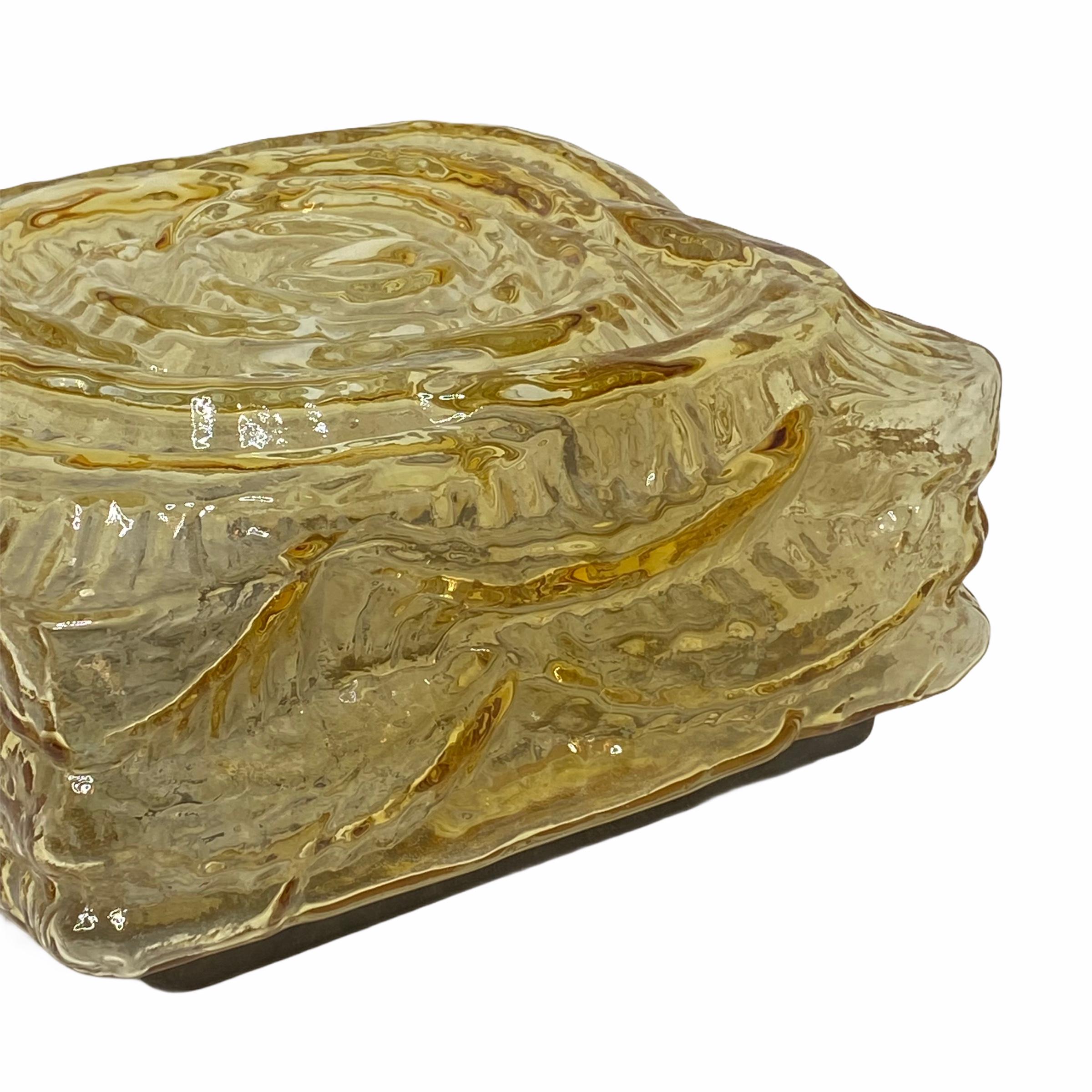 Mid-Century Modern Nice Amber Glass Square Flower Shape Flush Mount, Germany, 1960s For Sale