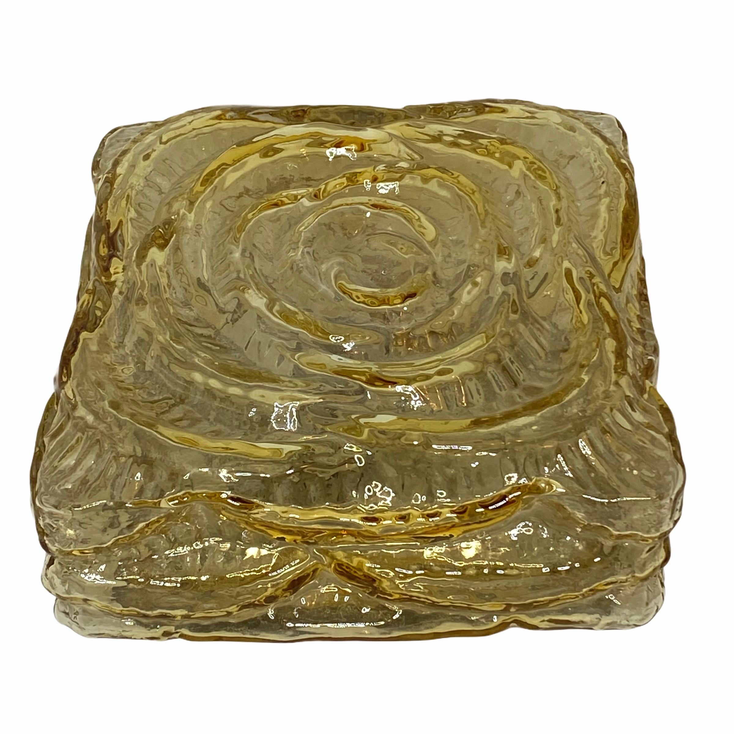 Mid-20th Century Nice Amber Glass Square Flower Shape Flush Mount, Germany, 1960s For Sale