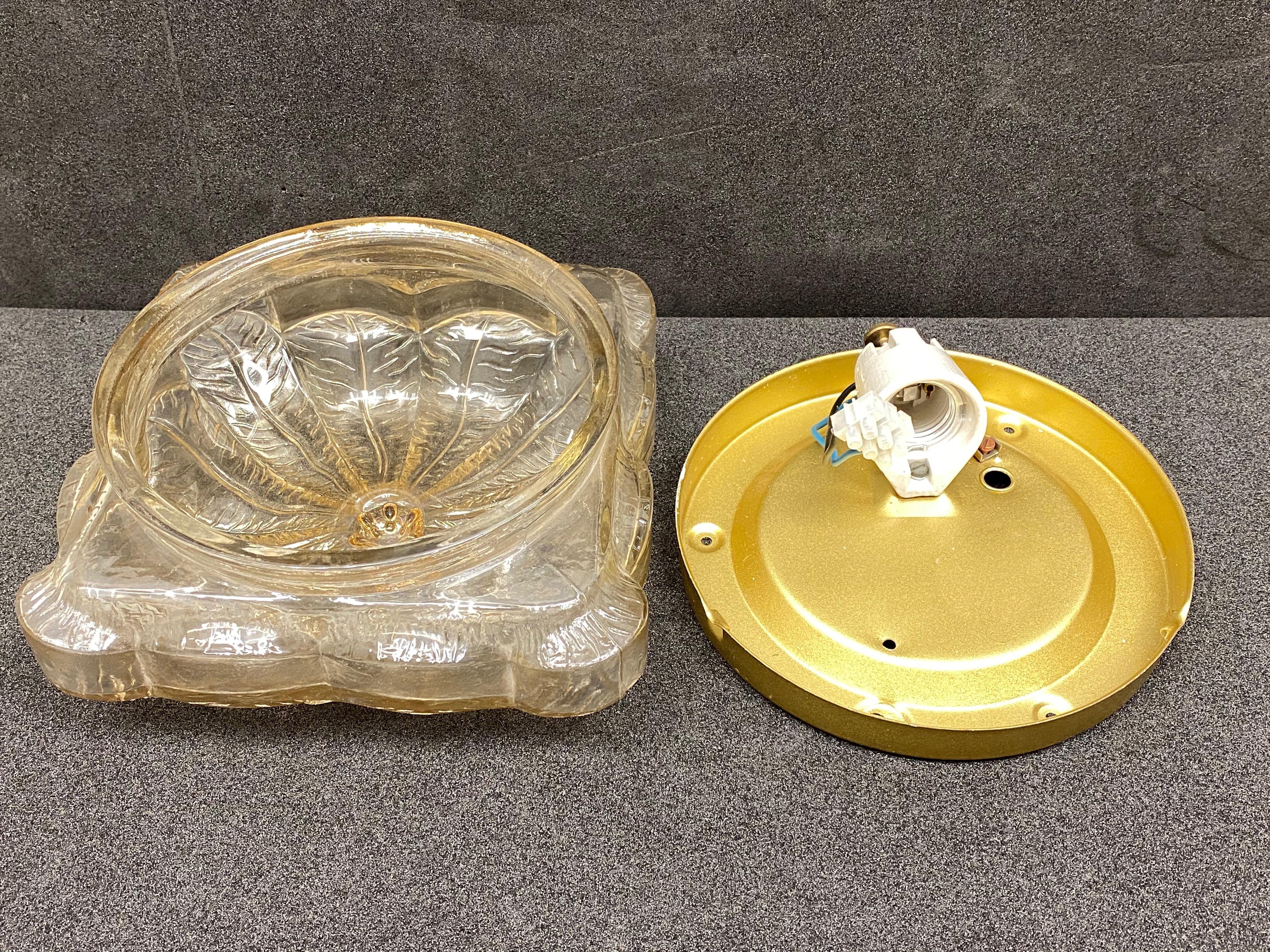 Belle monture encastrée en forme de feuille carrée en verre ambré, Allemagne, années 1960 en vente 1