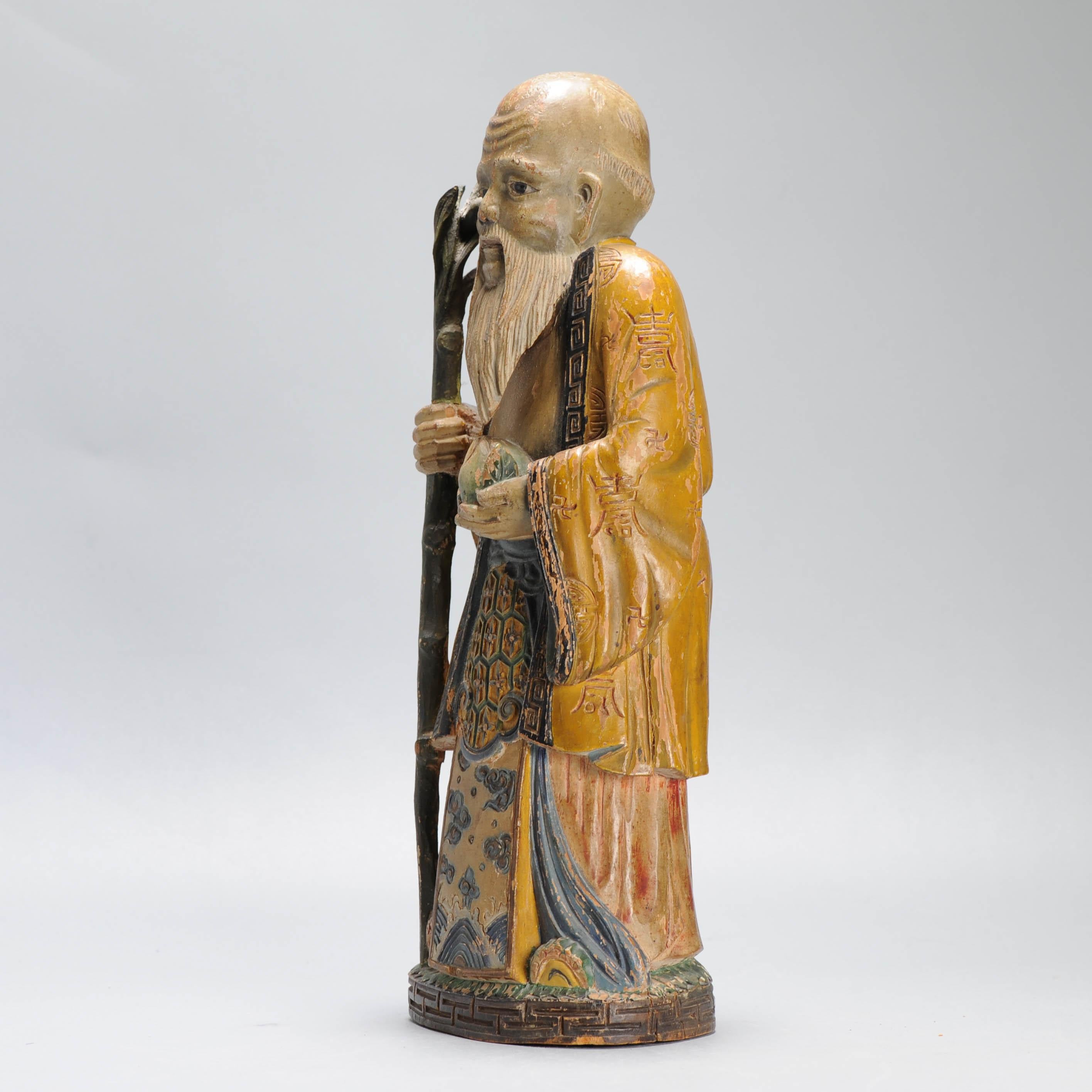 Bella e raffinata statua cinese in legno intagliato della pesca della longevità di Shou Lao in vendita 8