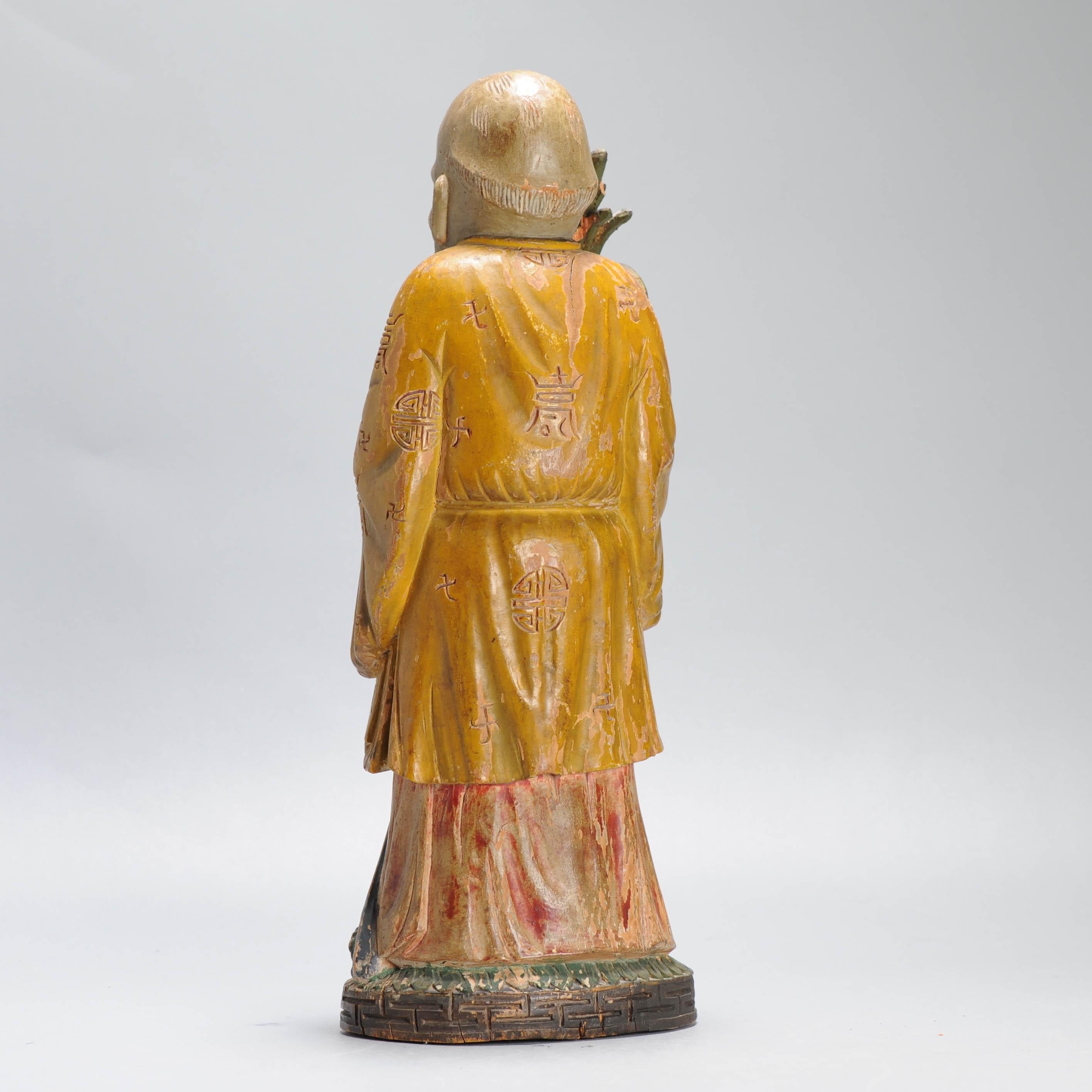 Legno Bella e raffinata statua cinese in legno intagliato della pesca della longevità di Shou Lao in vendita