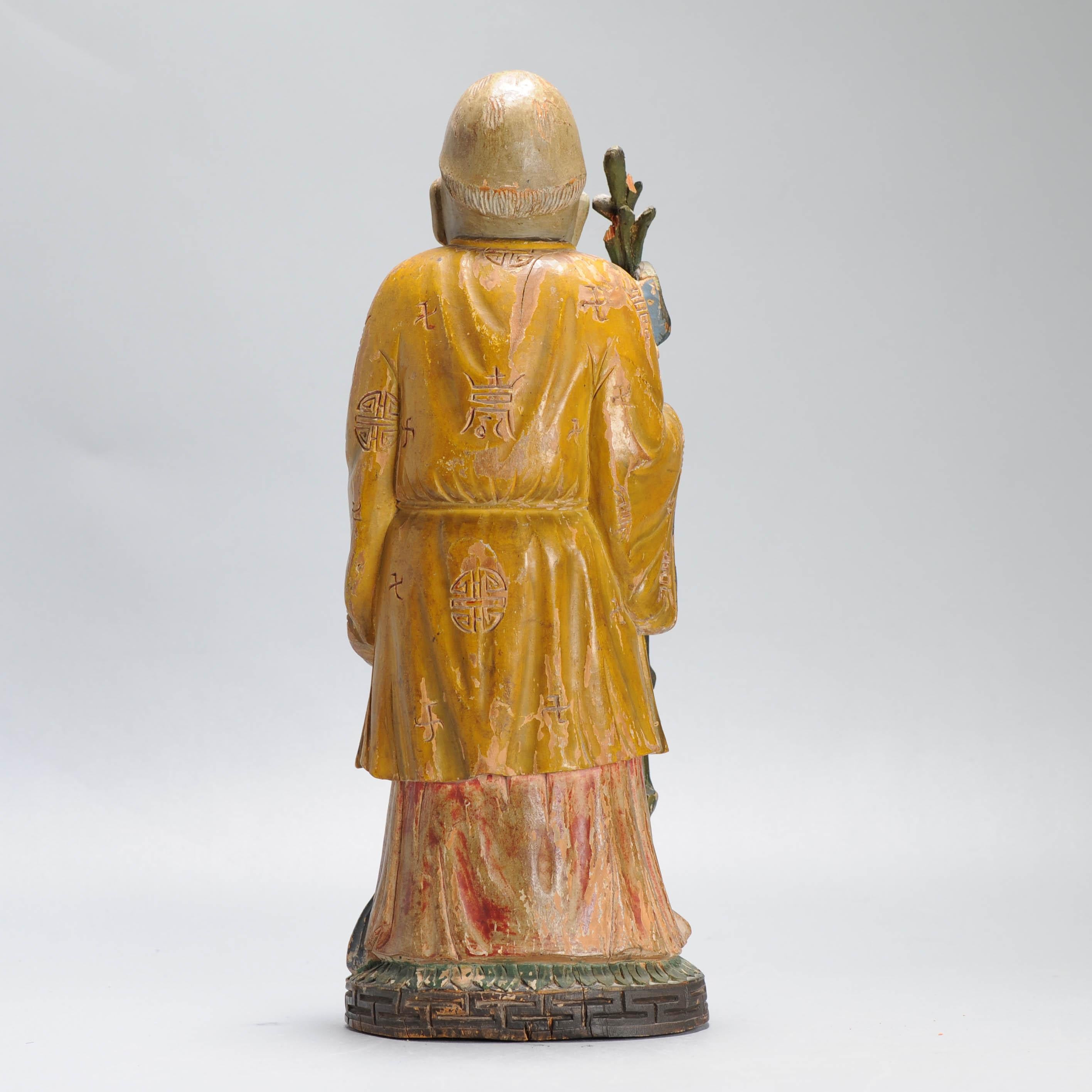 Bella e raffinata statua cinese in legno intagliato della pesca della longevità di Shou Lao in vendita 2
