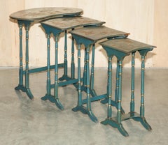 NICE ANTiQUE CHINESE CHINOISERIE GREEN NEST OF FOUR TABLES PART OF LARGE SUITE