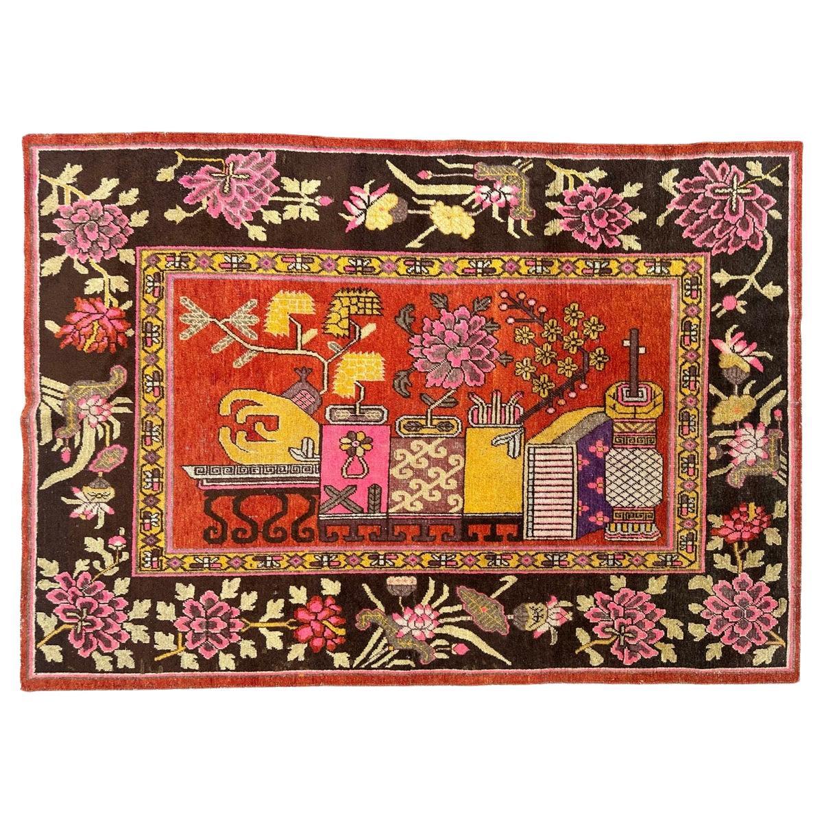 Bobyrug’s Nice antique Chinese Khotan rug  For Sale