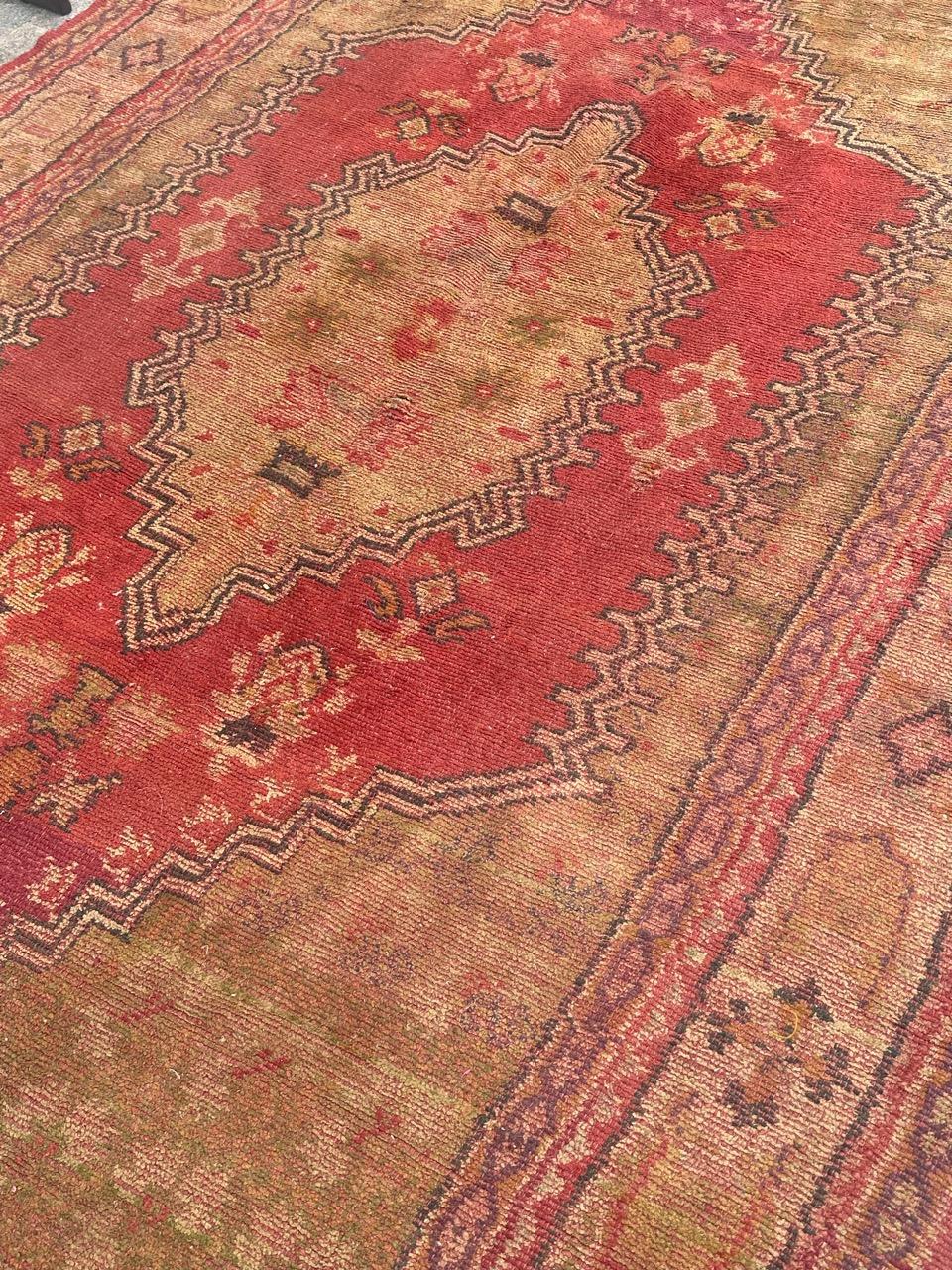 Hand-Crafted Nice antique distressed European rug oushak design For Sale