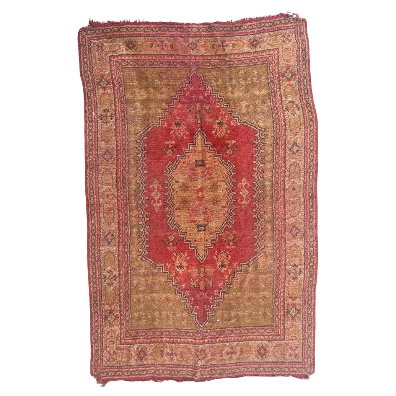 Nice antique distressed European rug oushak design For Sale