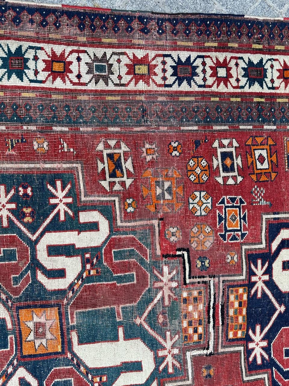XIX secolo Bellissimo tappeto Kazak Chelaband antico e consumato in vendita