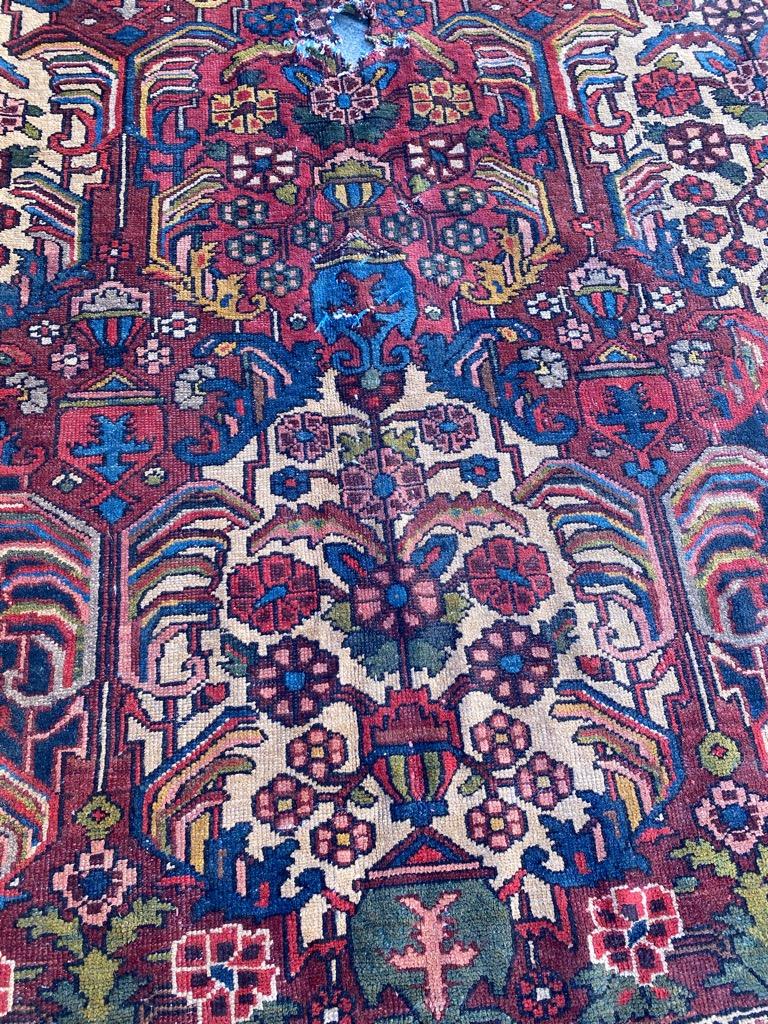 Hand-Knotted Bobyrug’s Nice Antique Distressed Large Bakhtiar Rug For Sale