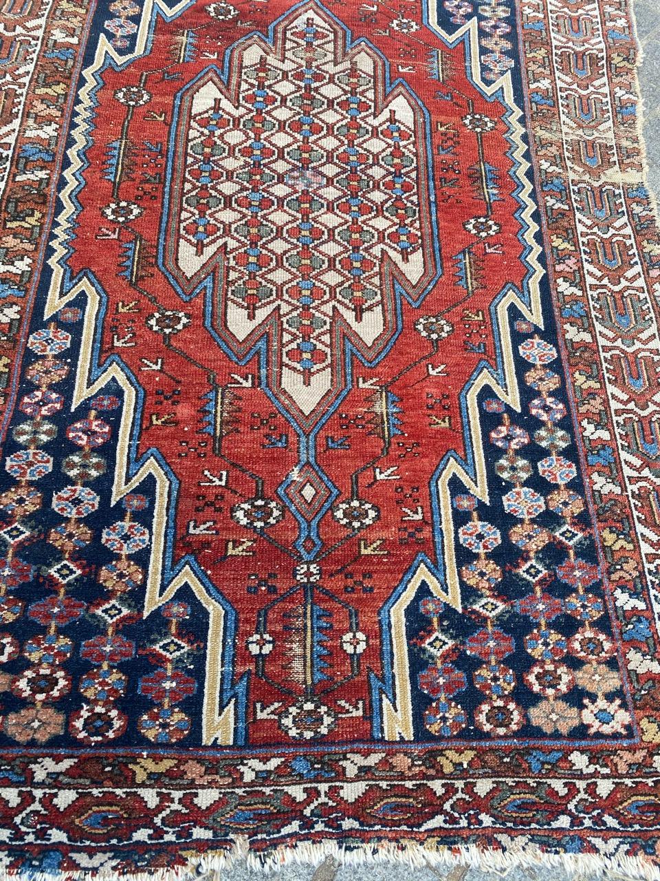 Rustic Nice Antique Distressed Mazlaghan Rug For Sale