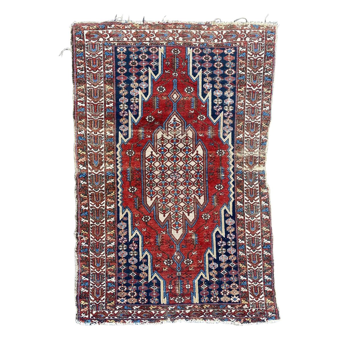 Nice Antique Distressed Mazlaghan Rug For Sale