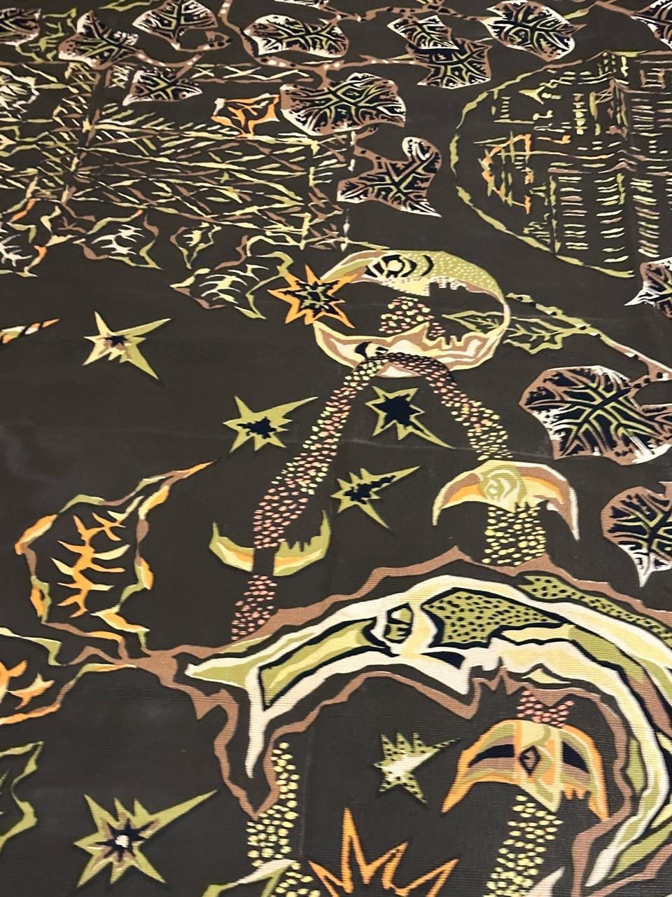 Bobyrug's Nice Antique French Hand Printed Lurçat Signed Tapestry en vente 5