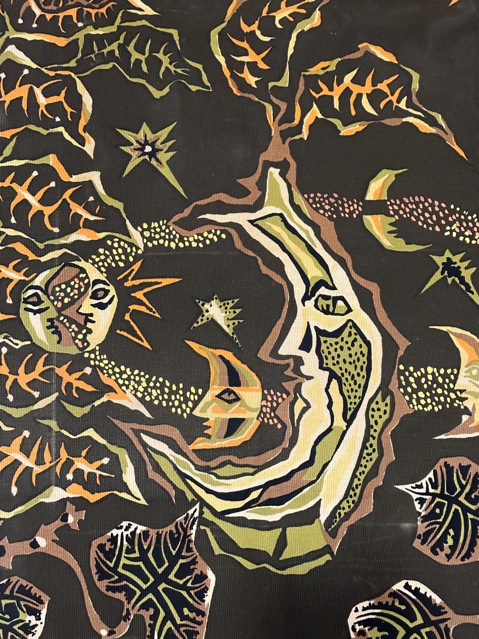 Art déco Bobyrug's Nice Antique French Hand Printed Lurçat Signed Tapestry en vente
