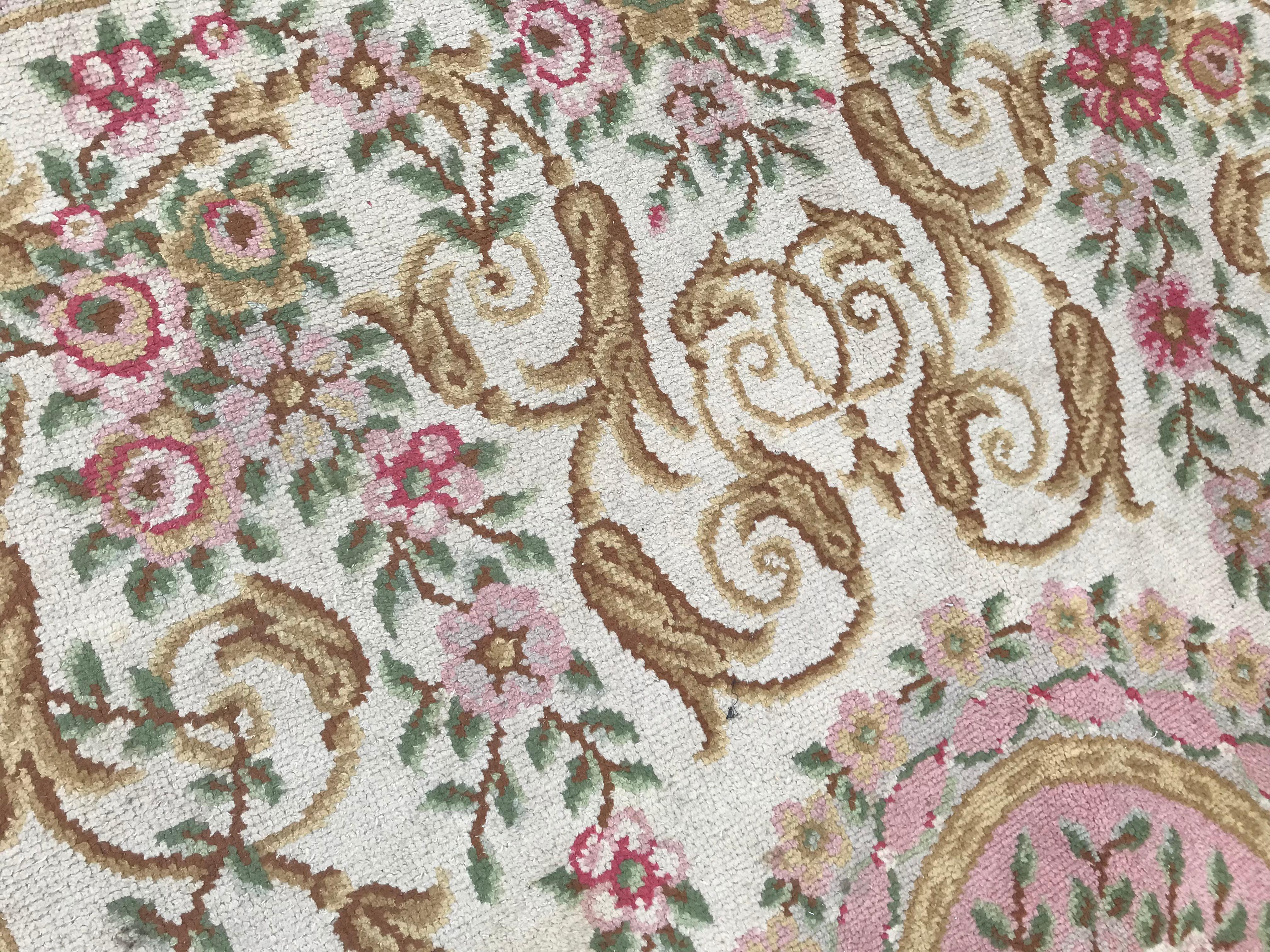 Wool Nice Antique Knotted Aubusson Rug