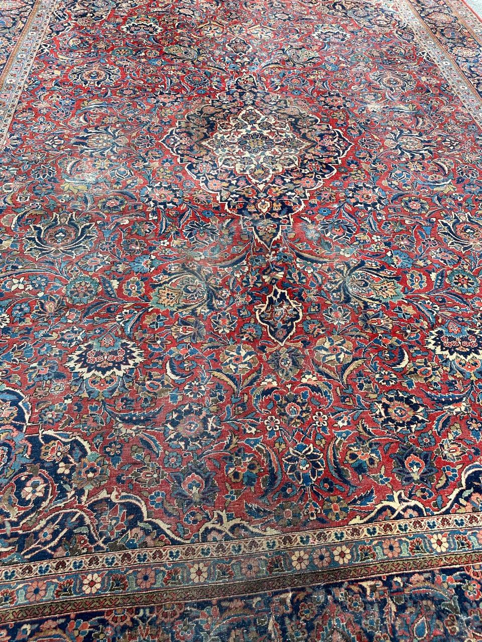 Kashan Bobyrug’s Nice antique large kashan rug  For Sale