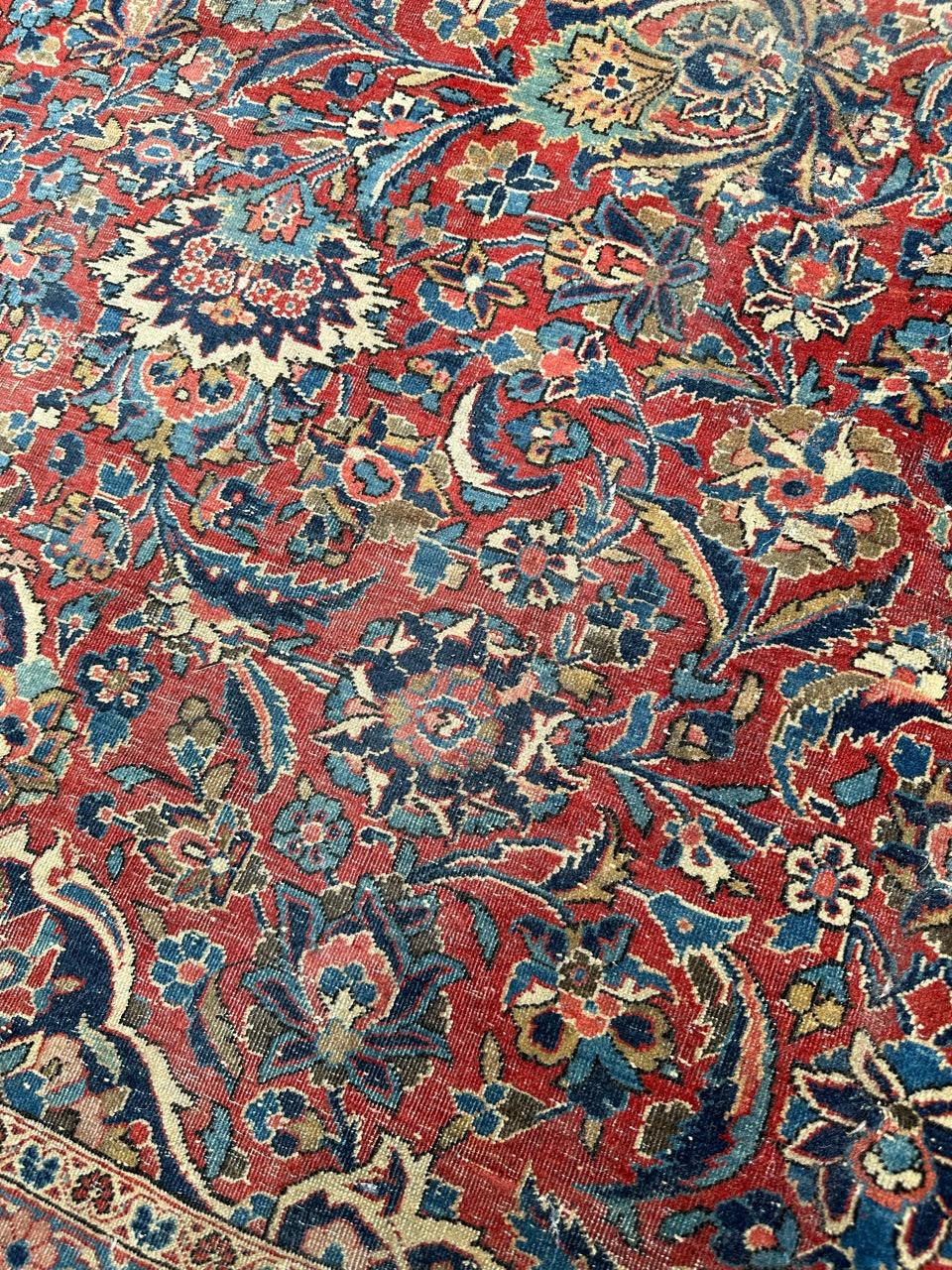 Bobyrug’s Nice antique large kashan rug  In Fair Condition For Sale In Saint Ouen, FR