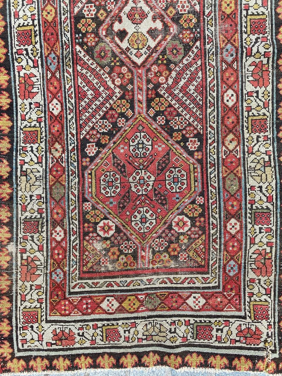 Very beautiful late 19th century Malayer runner with beautiful geometrical design and nice natural colors, entirely hand knotted with wool velvet on cotton foundation.