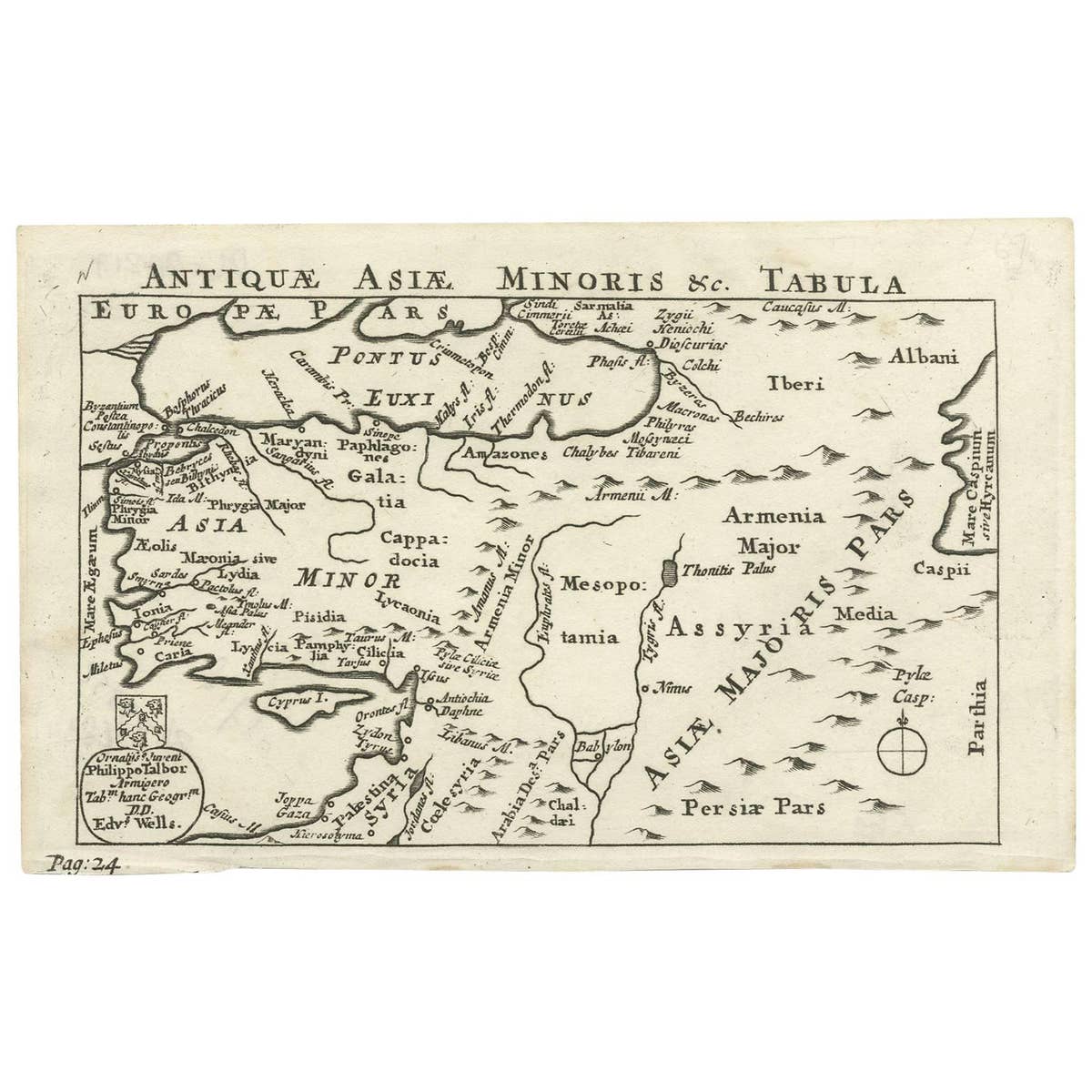Antique Map of Asia Minor by Philippo Talbor, Edward Wells, Circa 1718