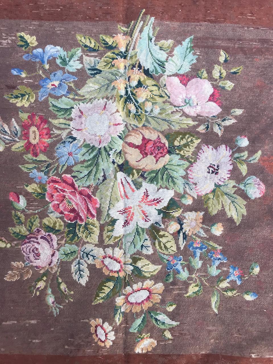 19th Century Bobyrug’s Nice Antique Needlepoint French Rug Tapestry For Sale
