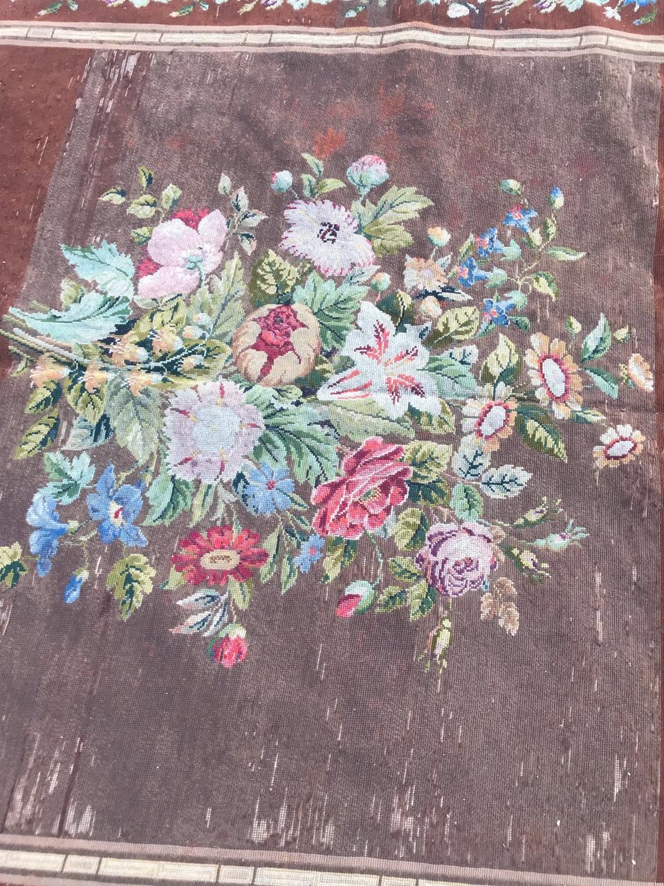 Silk Bobyrug’s Nice Antique Needlepoint French Rug Tapestry For Sale