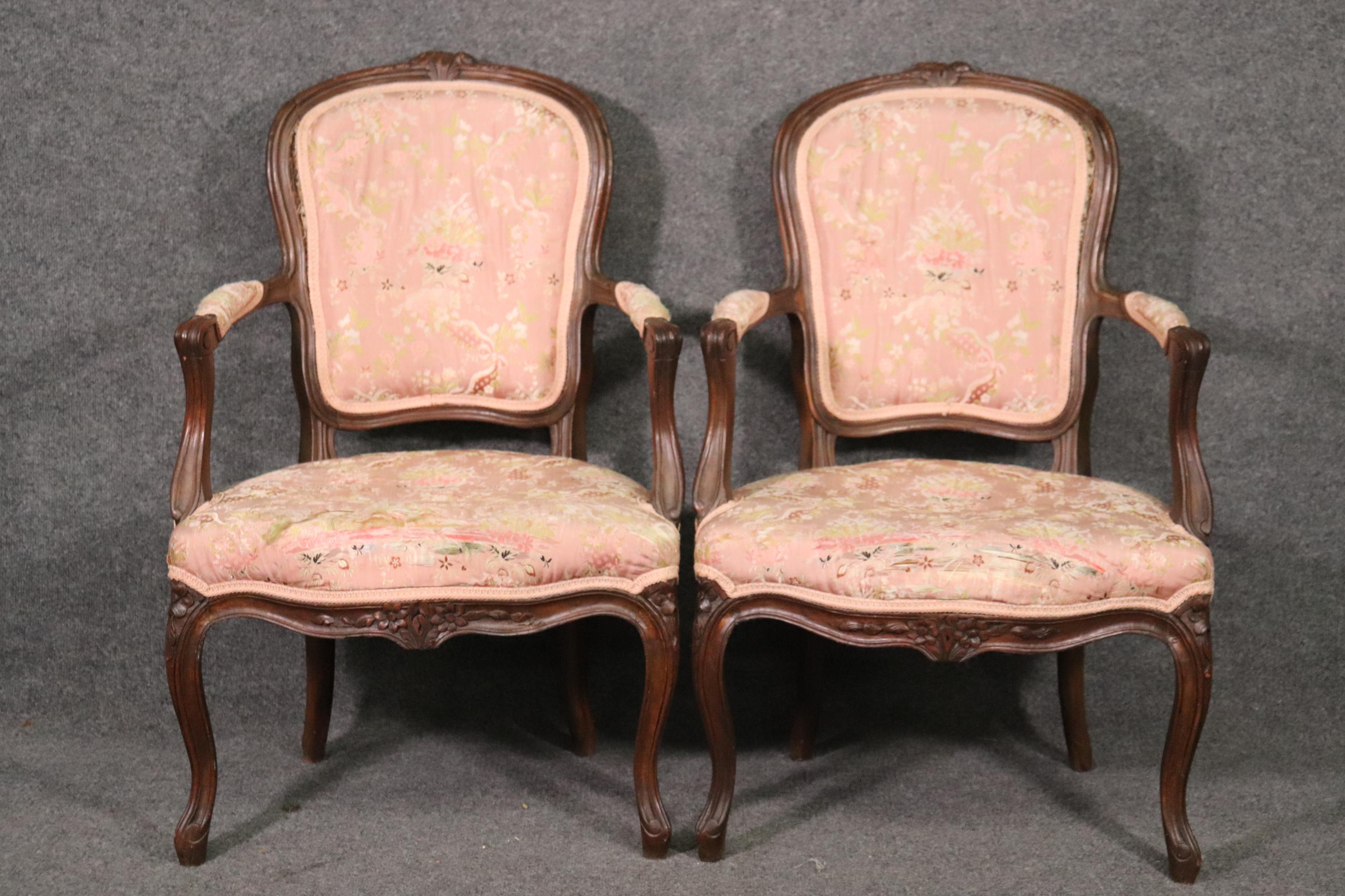 French Nice Antique Pair Fench Louis XV Armchairs Fauteueills For Sale