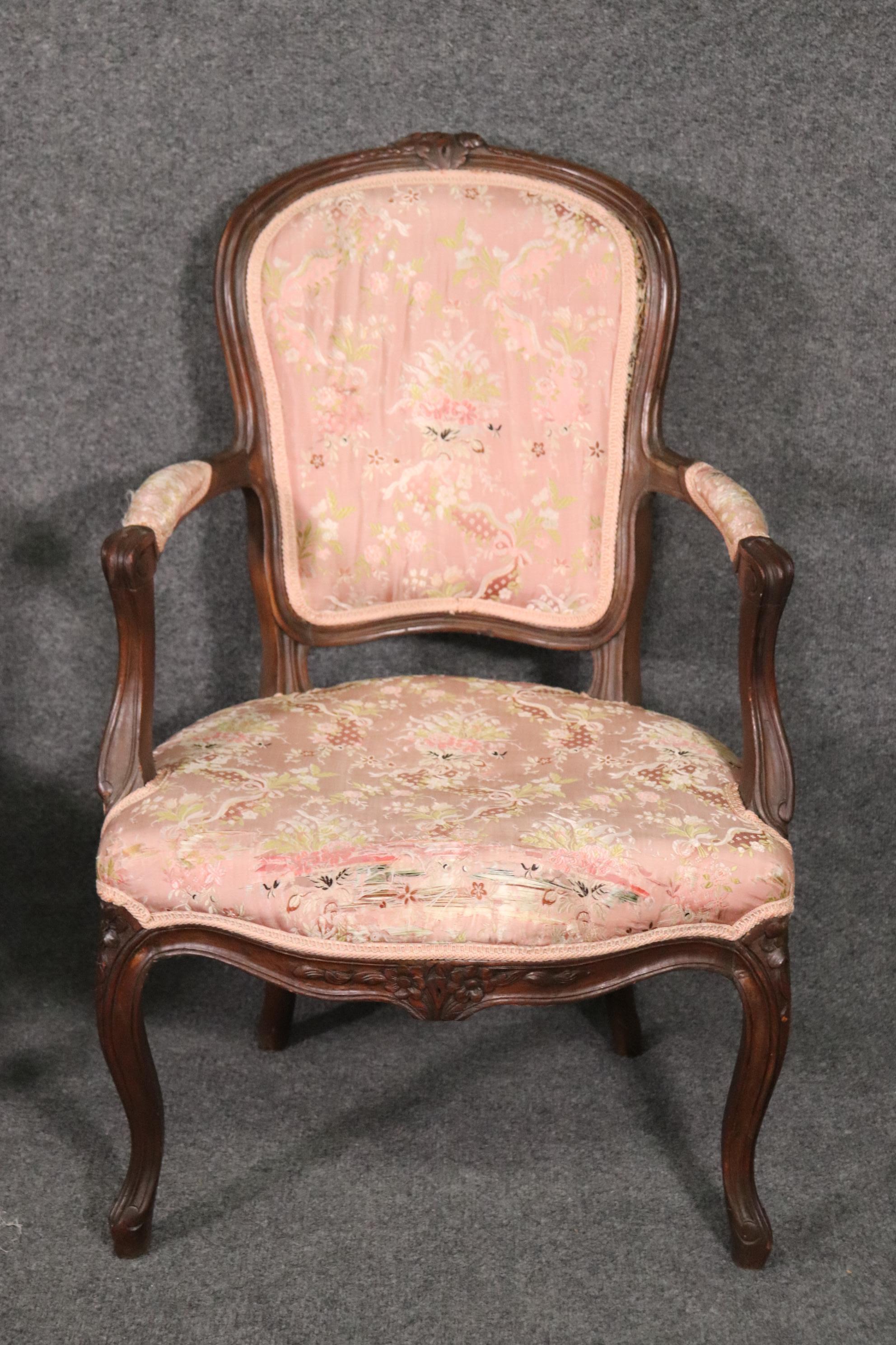 Nice Antique Pair Fench Louis XV Armchairs Fauteueills For Sale 1