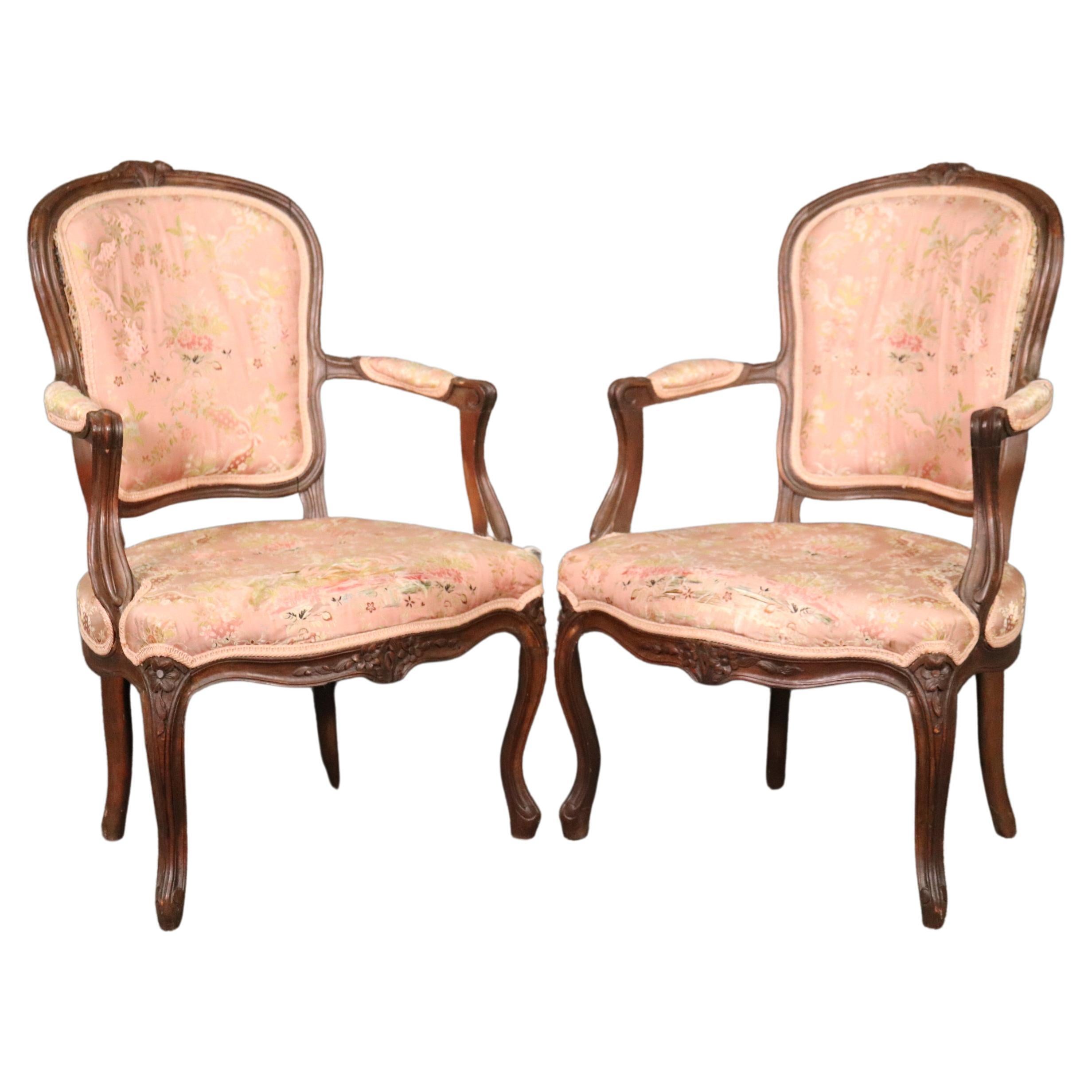 Nice Antique Pair Fench Louis XV Armchairs Fauteueills For Sale