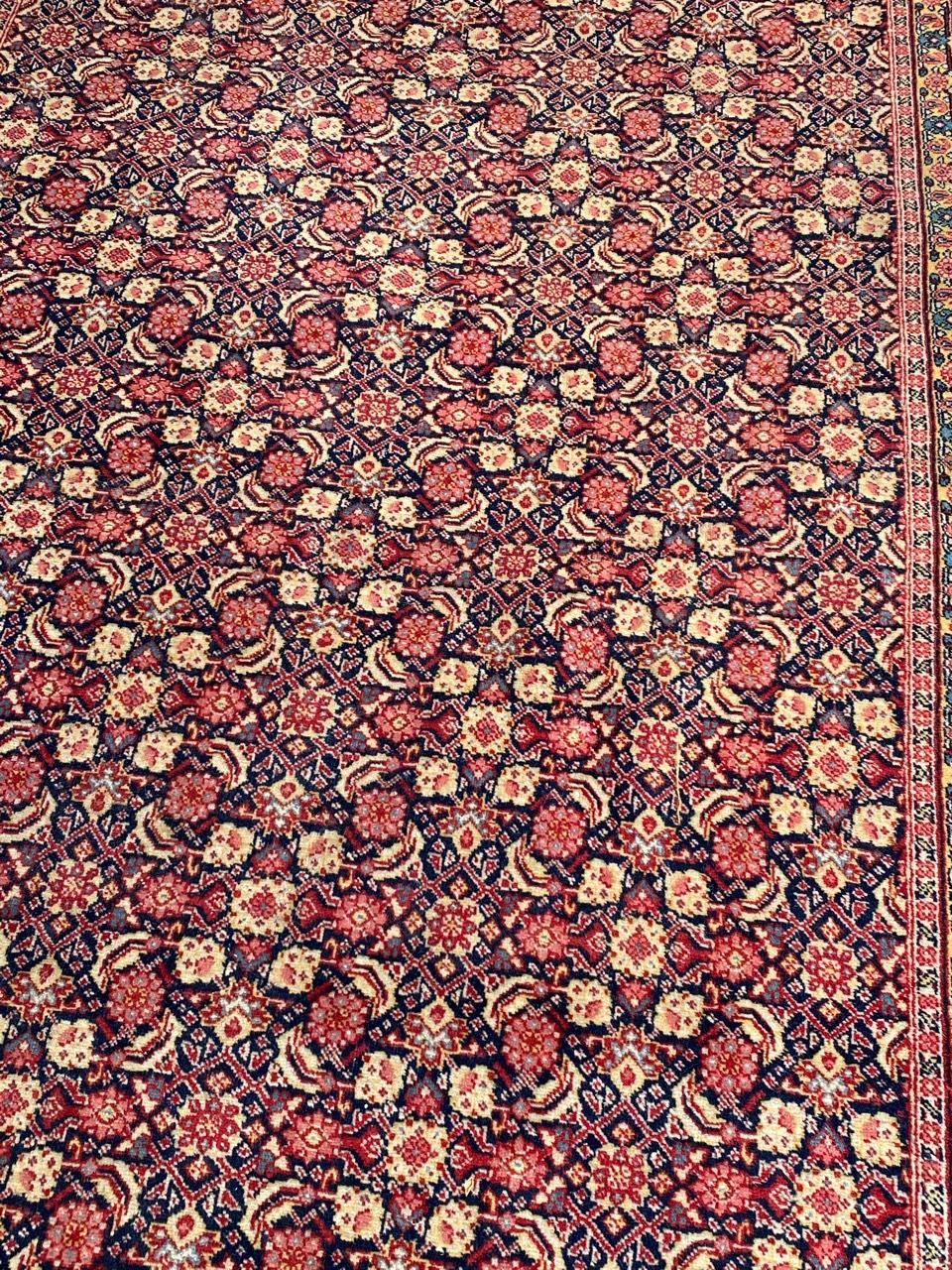 Beautiful early 20th century rug with a Herati design and beautiful colors with blue, red, yellow, orange and pink, entirely and finely hand knotted with wool velvet on cotton foundation.

✨✨✨
