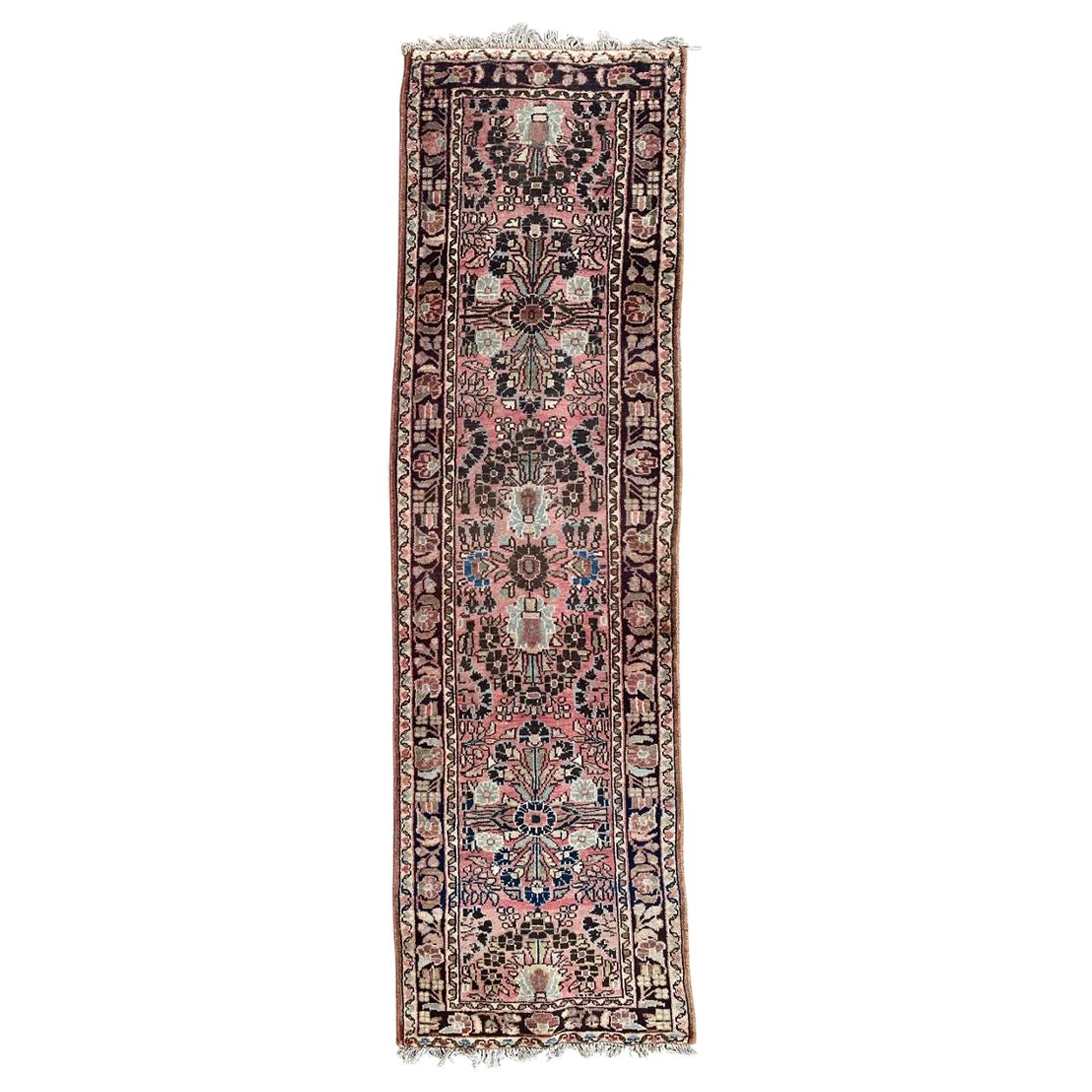 Joli tapis de couloir tribal ancien Hamadan