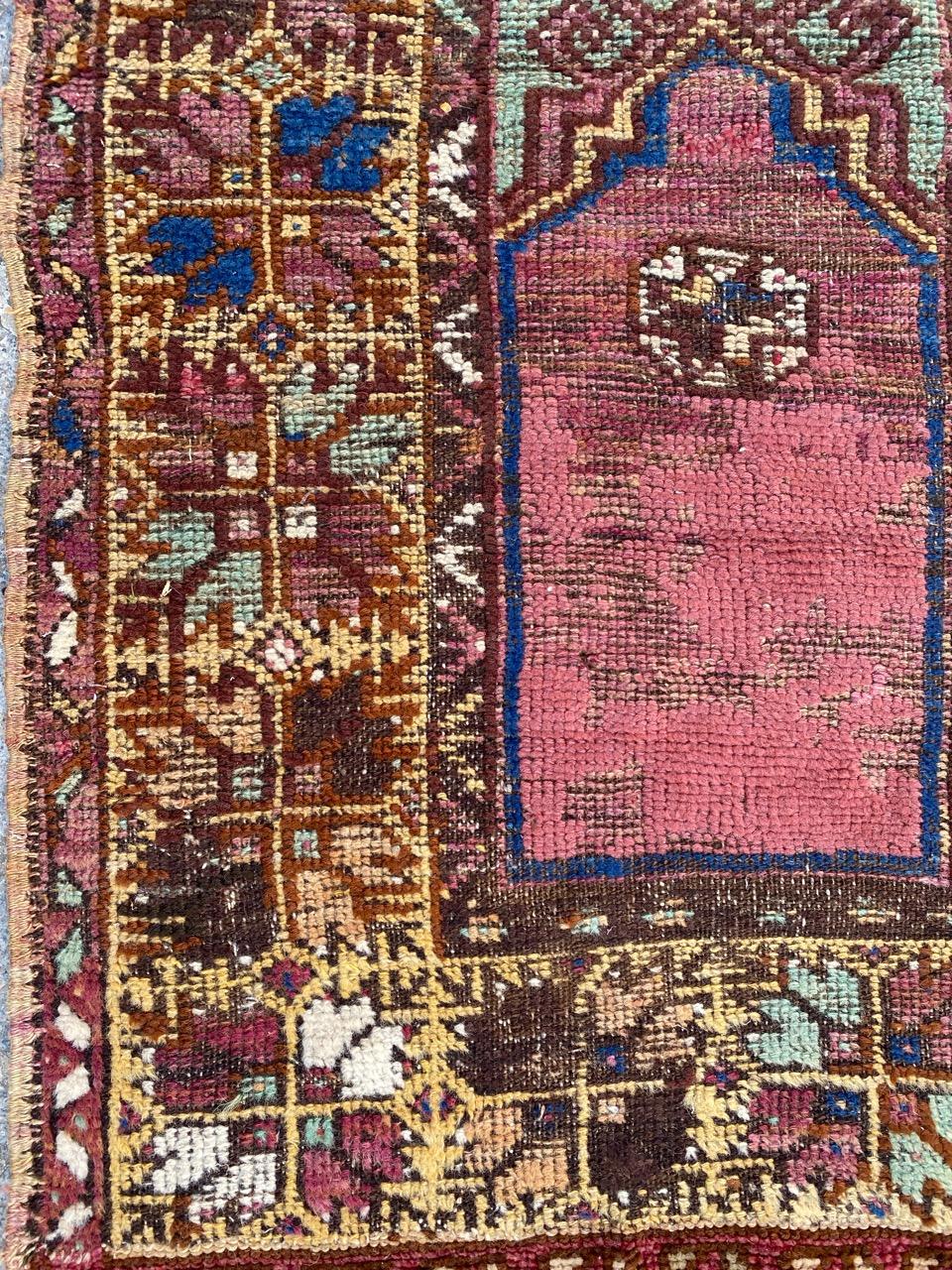 Bobyrug’s Nice Antique Turkish Mihrab Rug For Sale 9