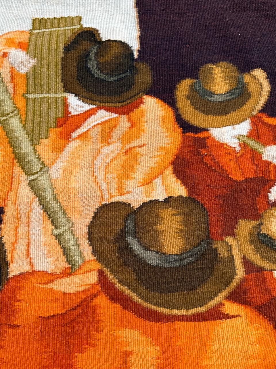 Aubusson Bobyrug’s Nice Bolivian « M Nanni » Very Fine Hand Woven Tapestry For Sale