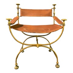 Nice Brass and Gilt Iron Savonarola Armchair
