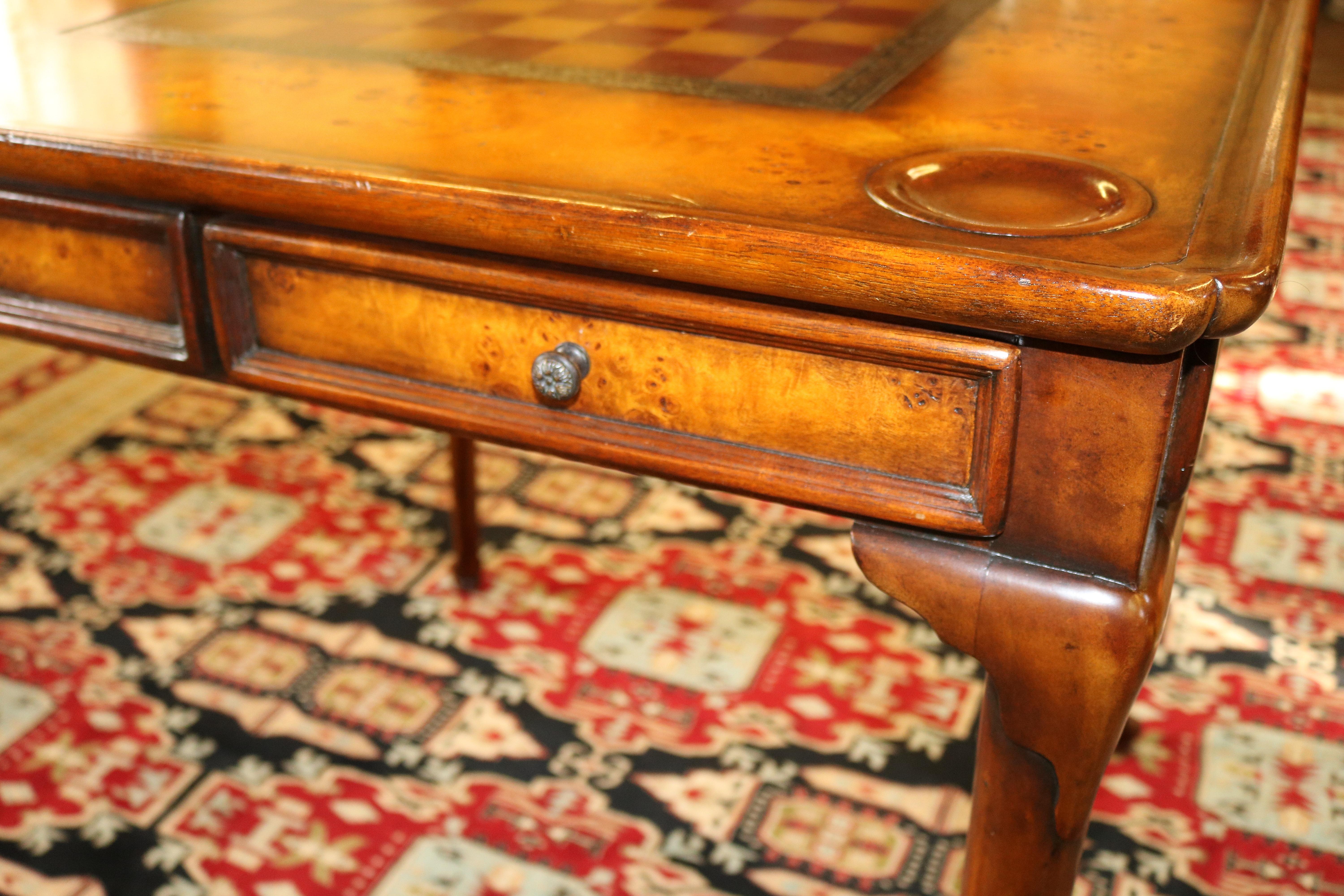Nice Burled Walnut Theodore Alexander Leather Top Game Table 2