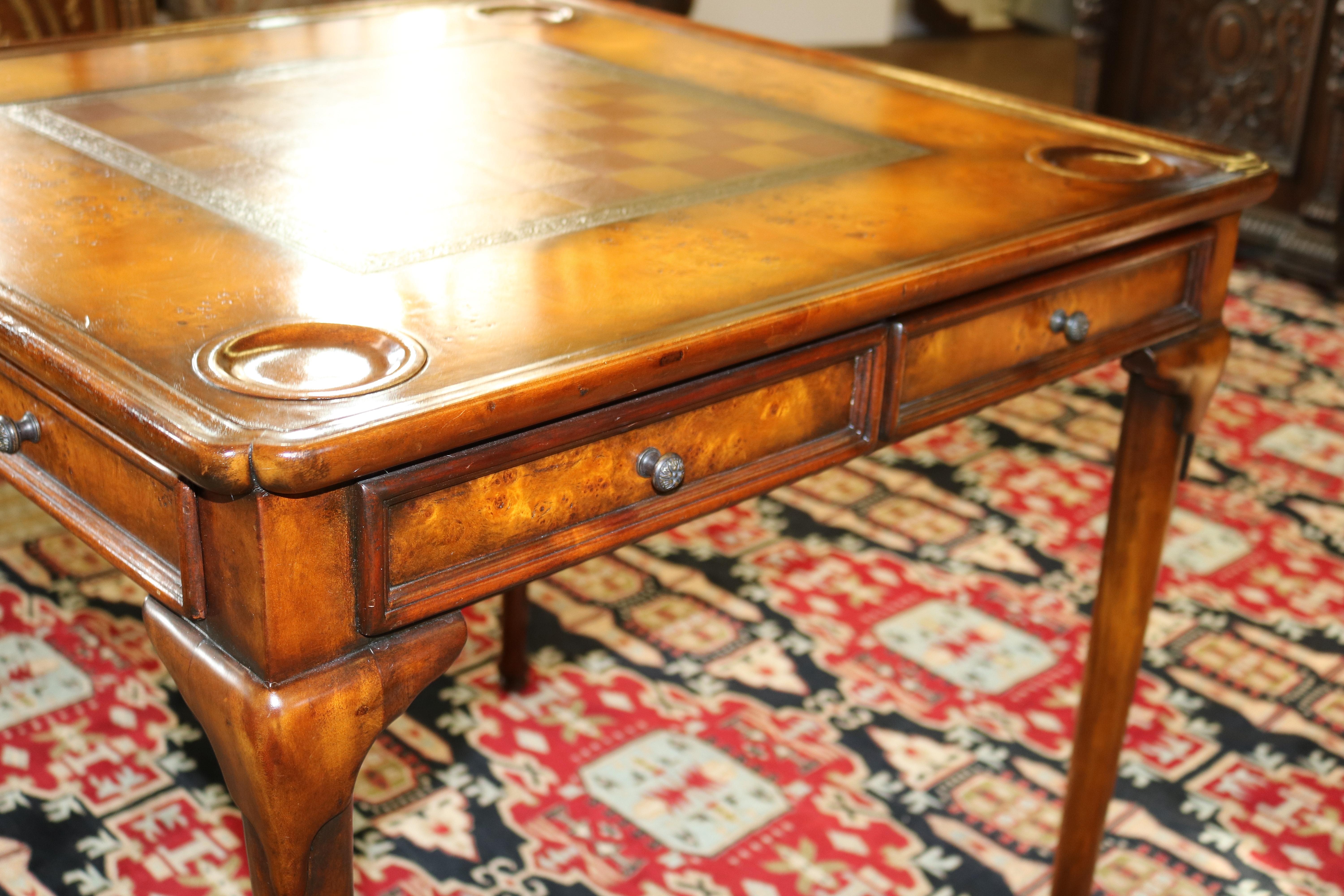 Nice Burled Walnut Theodore Alexander Leather Top Game Table 3