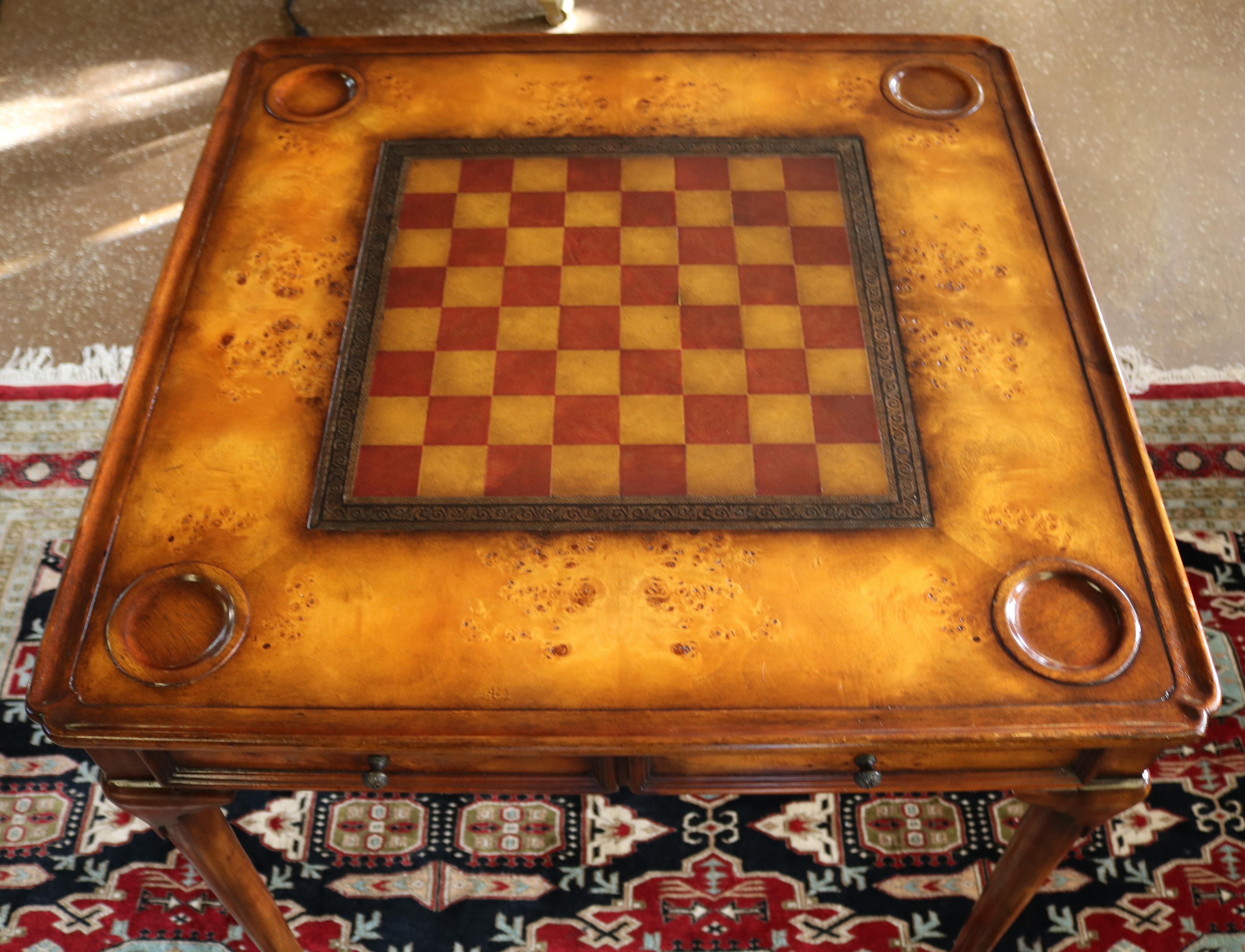 Nice Burled Walnut Theodore Alexander Leather Top Game Table 6