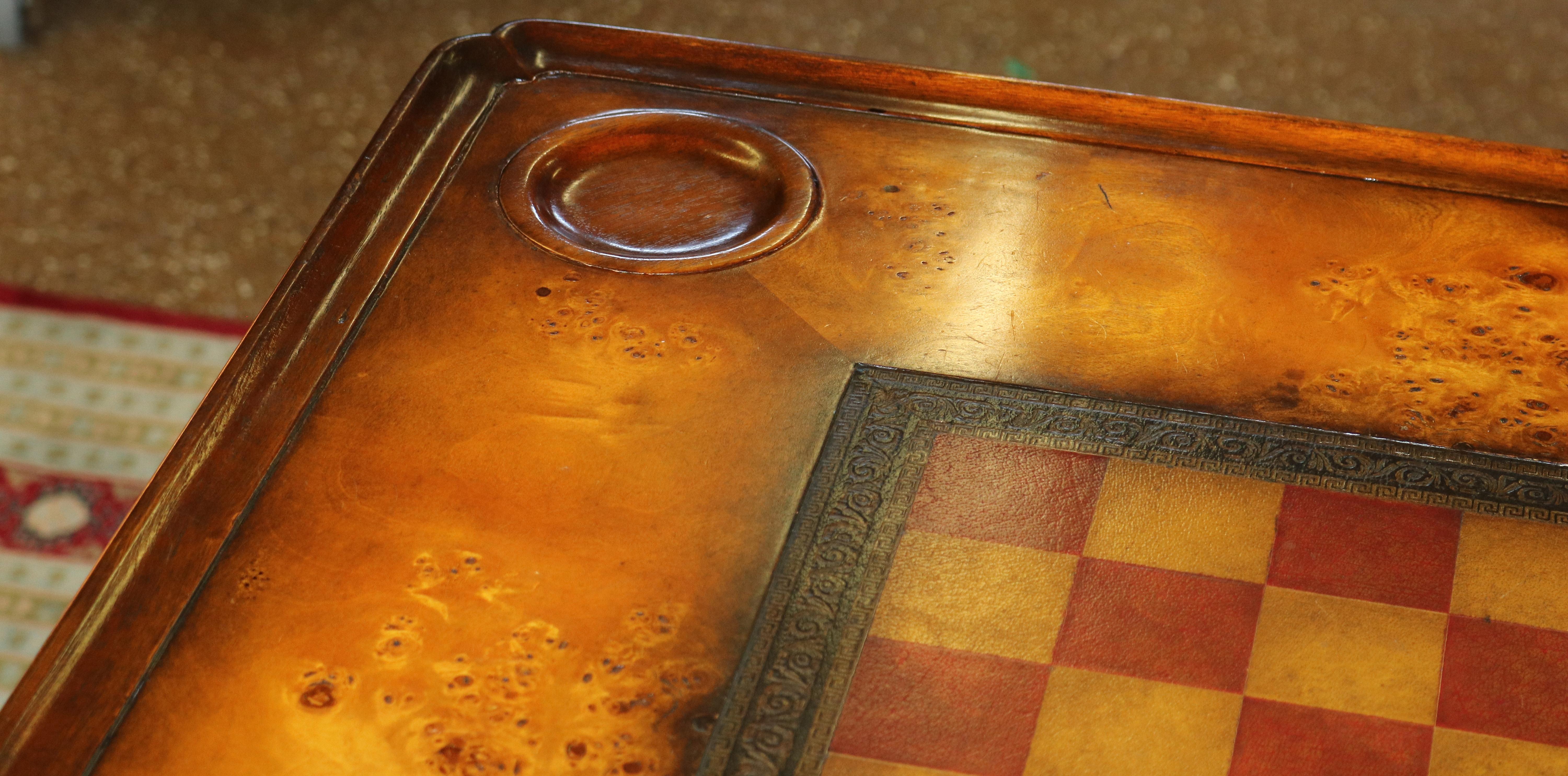 Nice Burled Walnut Theodore Alexander Leather Top Game Table 7