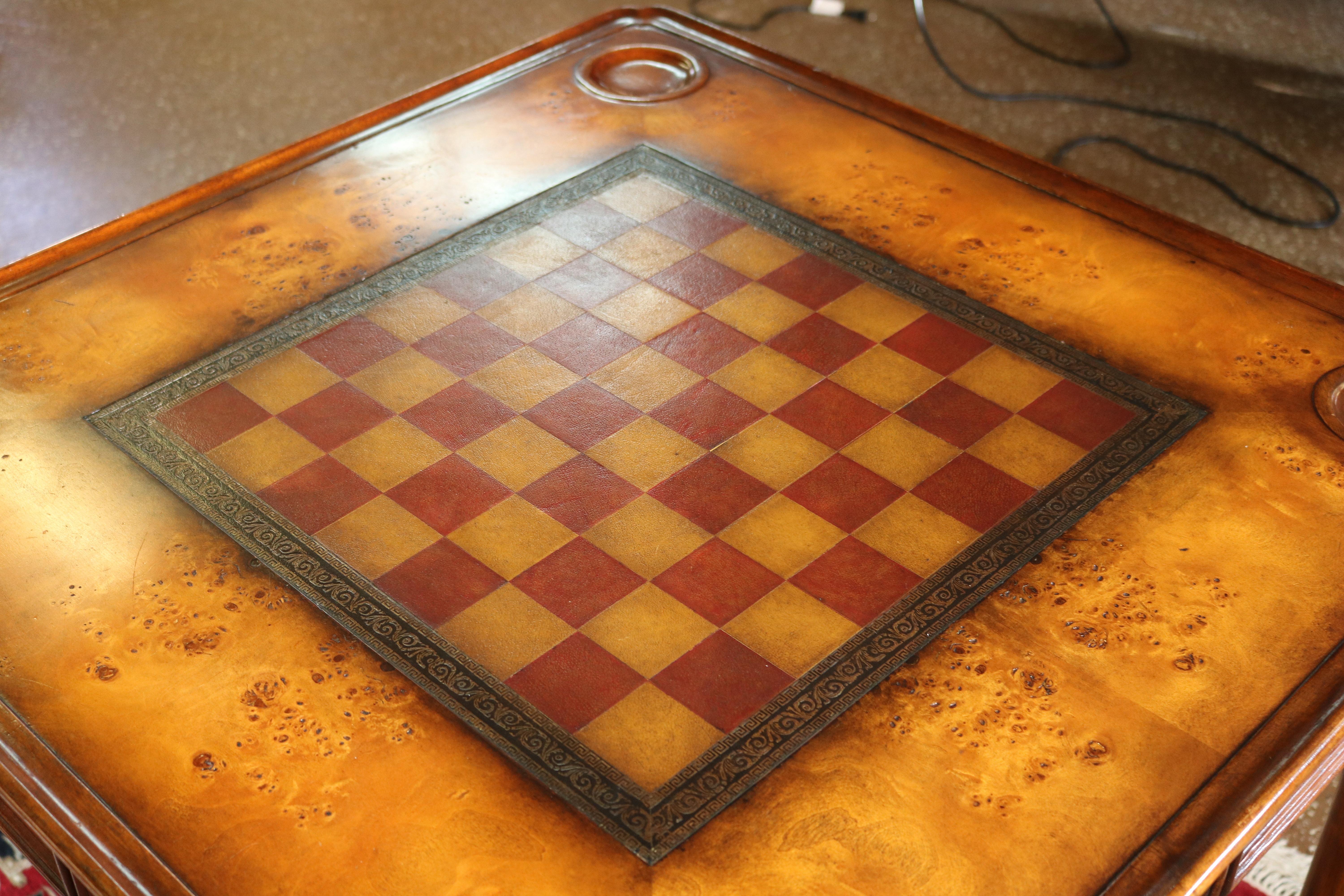 Nice Burled Walnut Theodore Alexander Leather Top Game Table 8