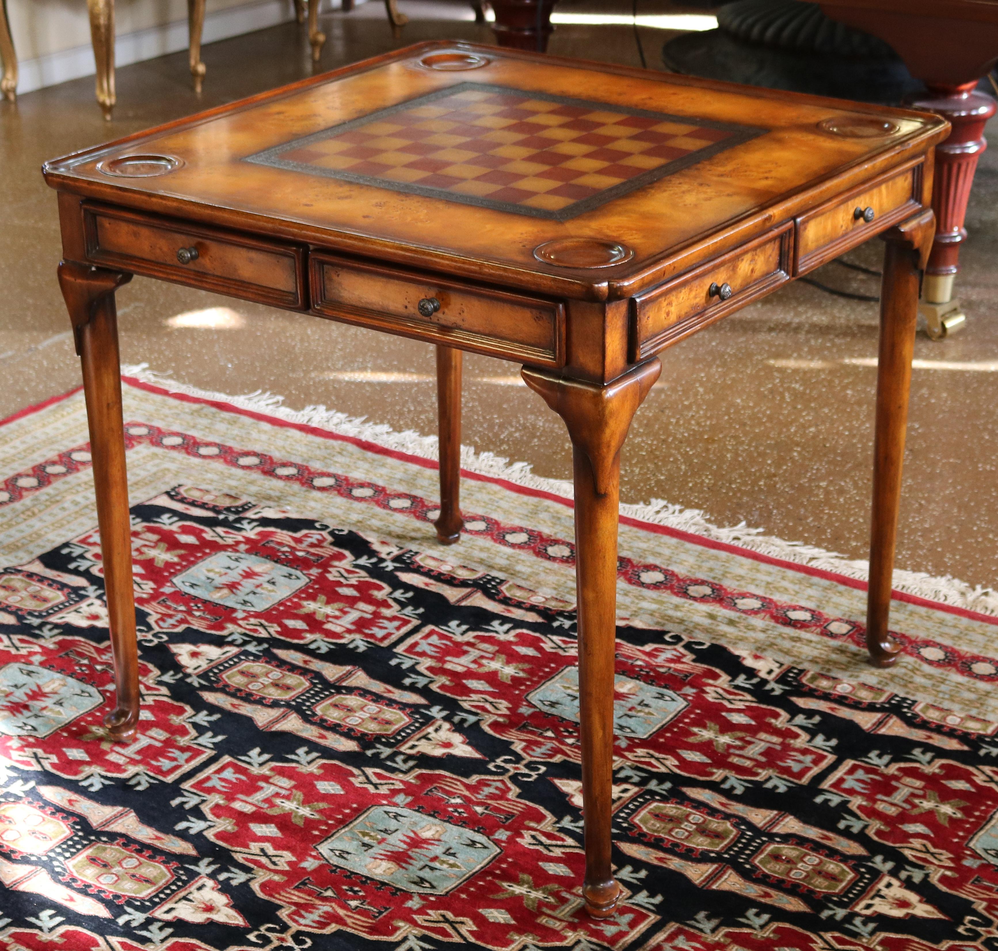​Nice Burled Walnut Theodore Alexander Leather Top Game Table

Dimensions : 32 Wide X 32