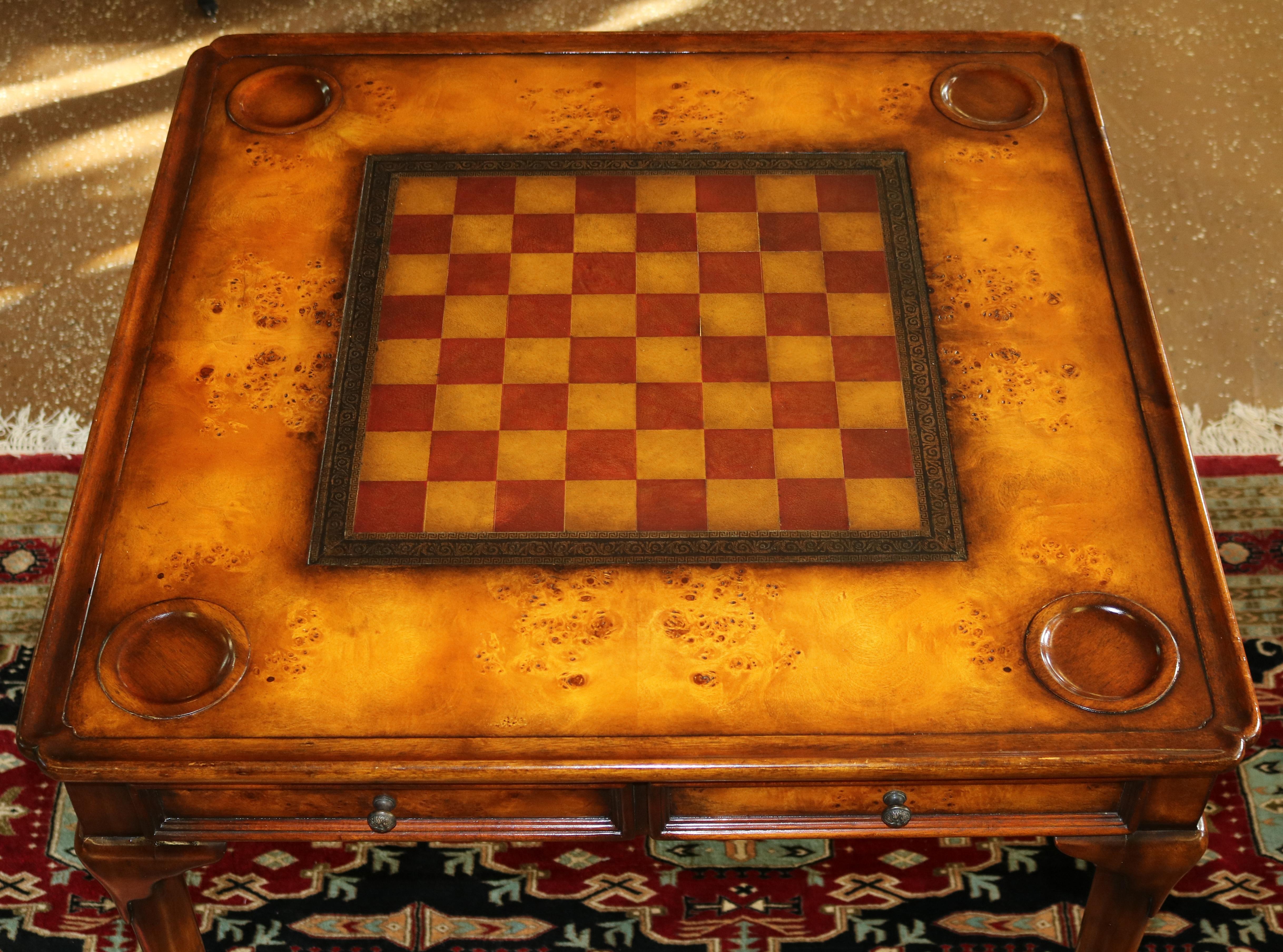 Regency Nice Burled Walnut Theodore Alexander Leather Top Game Table