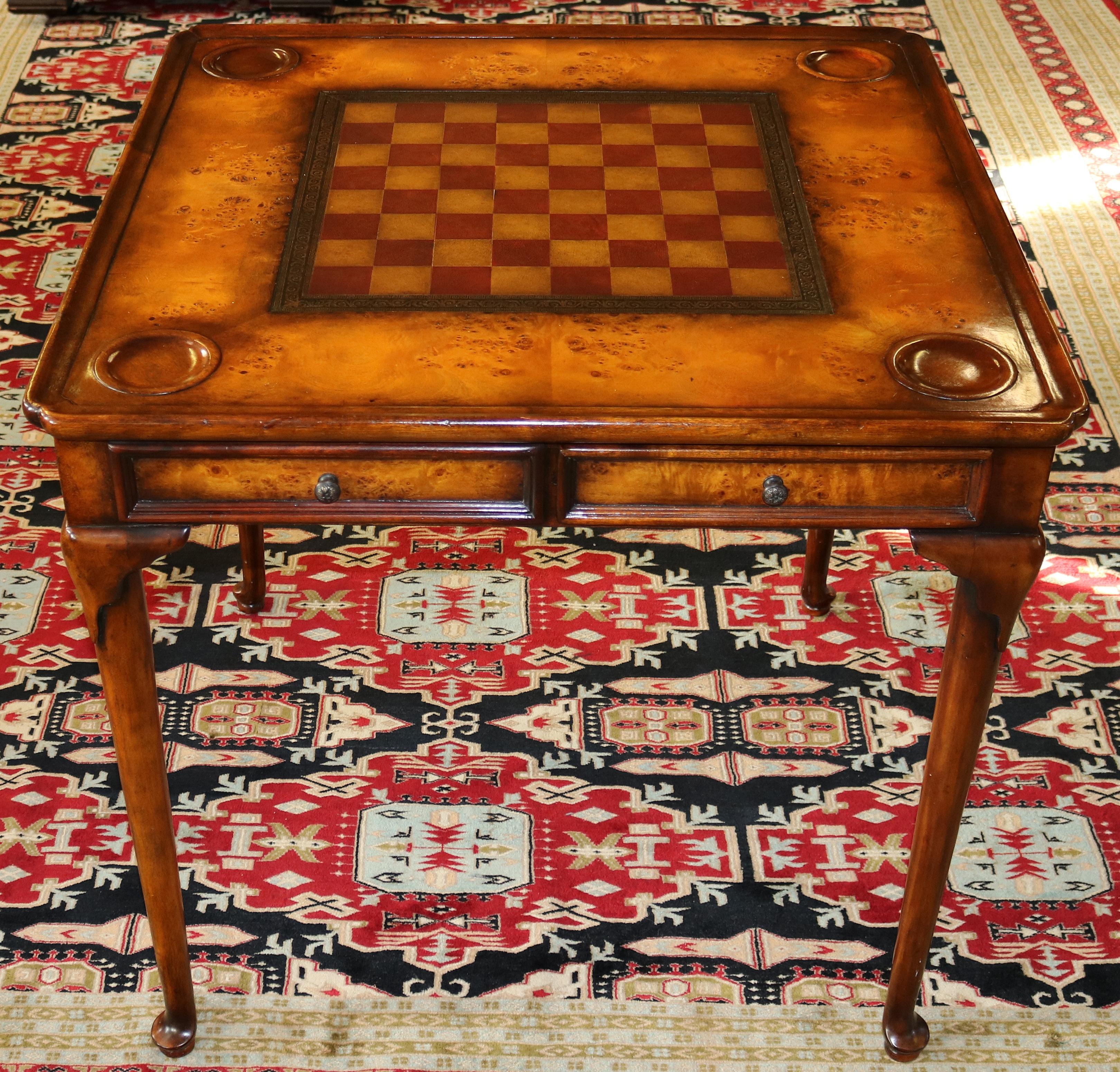 Contemporary Nice Burled Walnut Theodore Alexander Leather Top Game Table