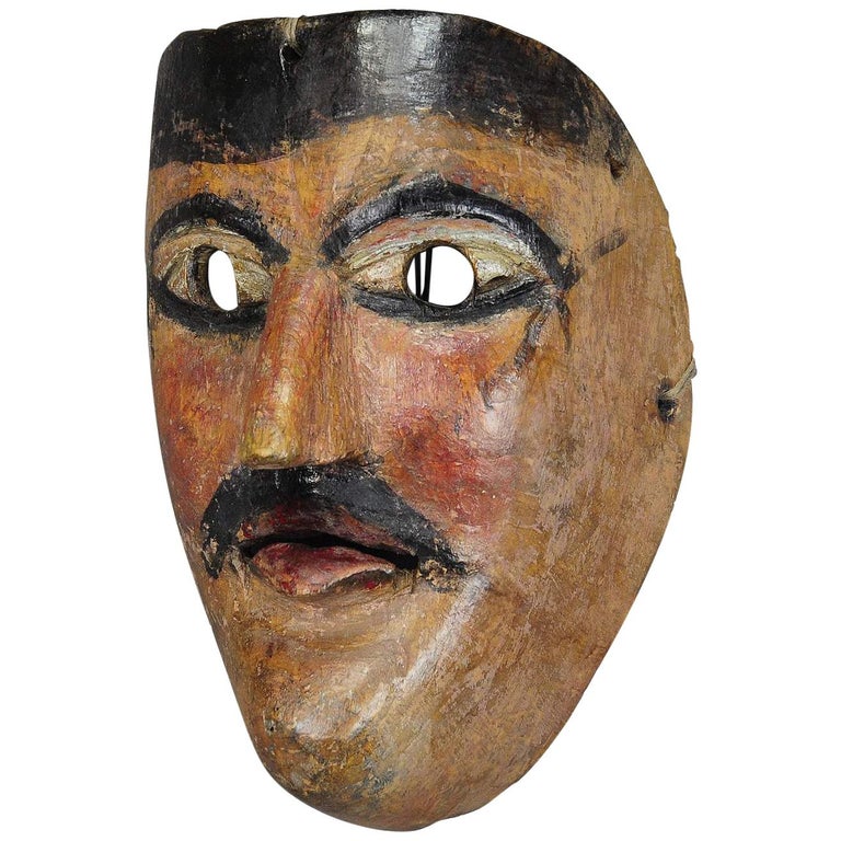 Nice Carved and Painted Tyrolian Carnival Fasnet Mask For Sale
