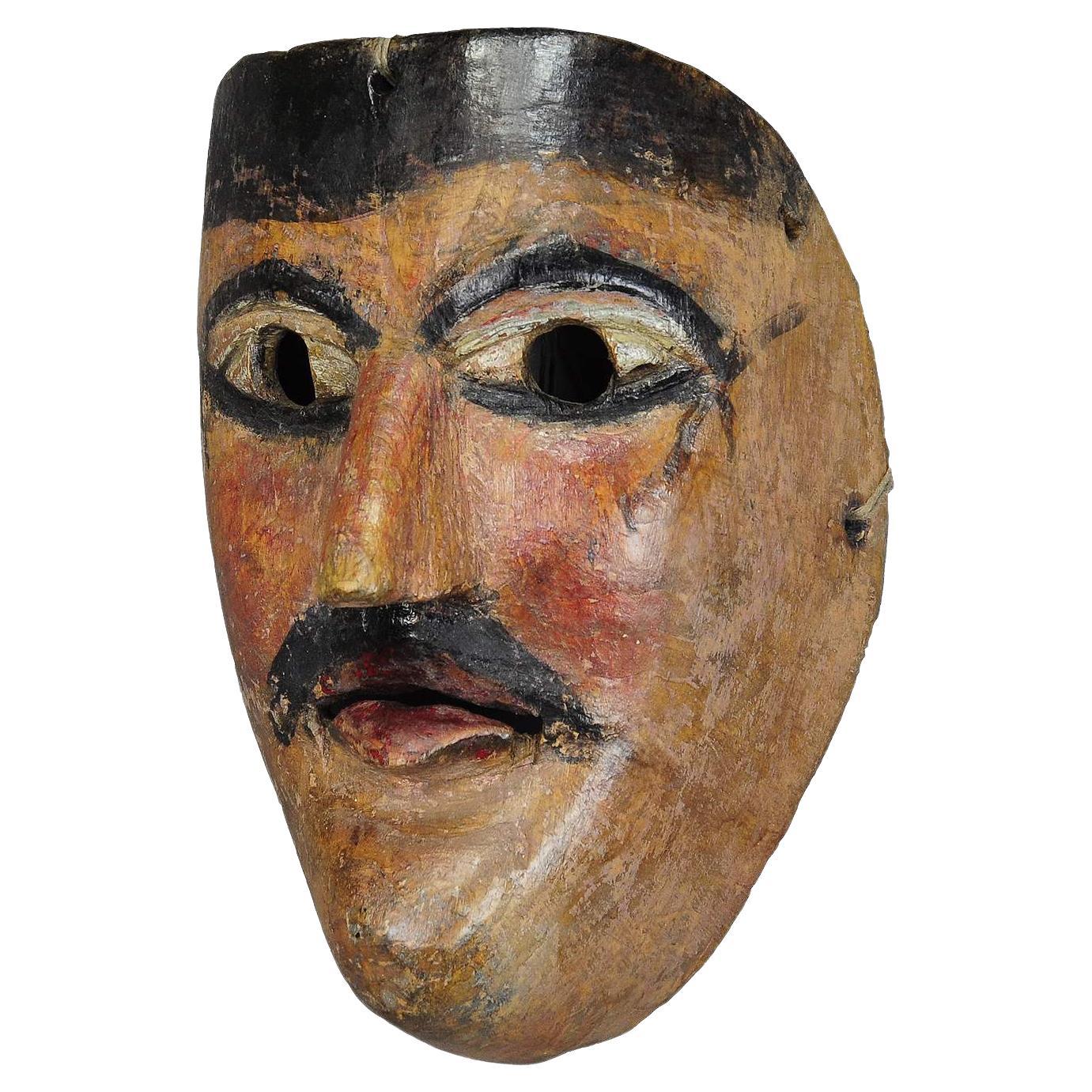 Joli masque de carnaval tyrolien Fasnet sculpté et peint