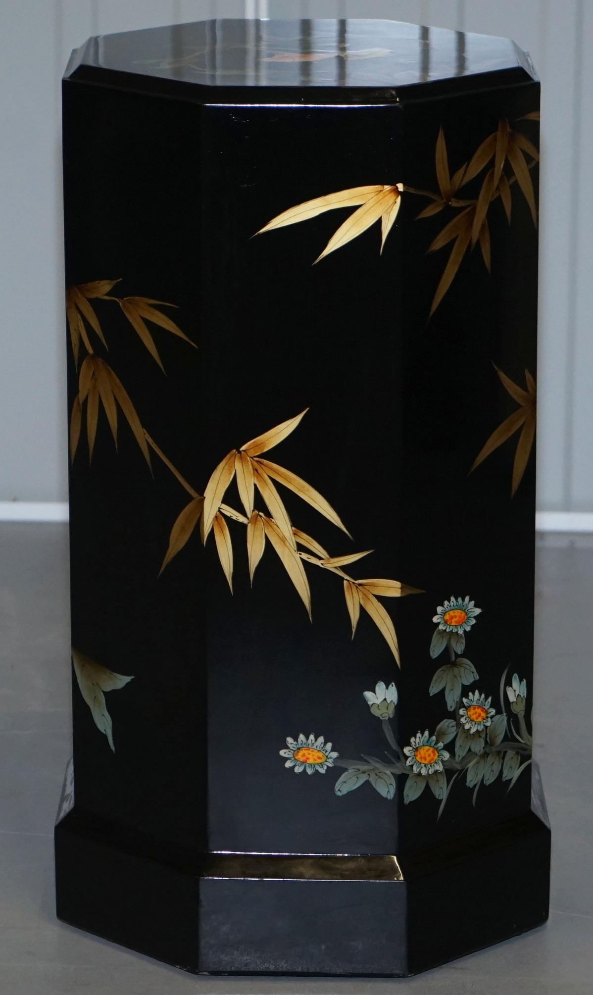 Nice Chinese Paint and Lacquered Floral & Birds Side Table Work Cabinet Drawers 3
