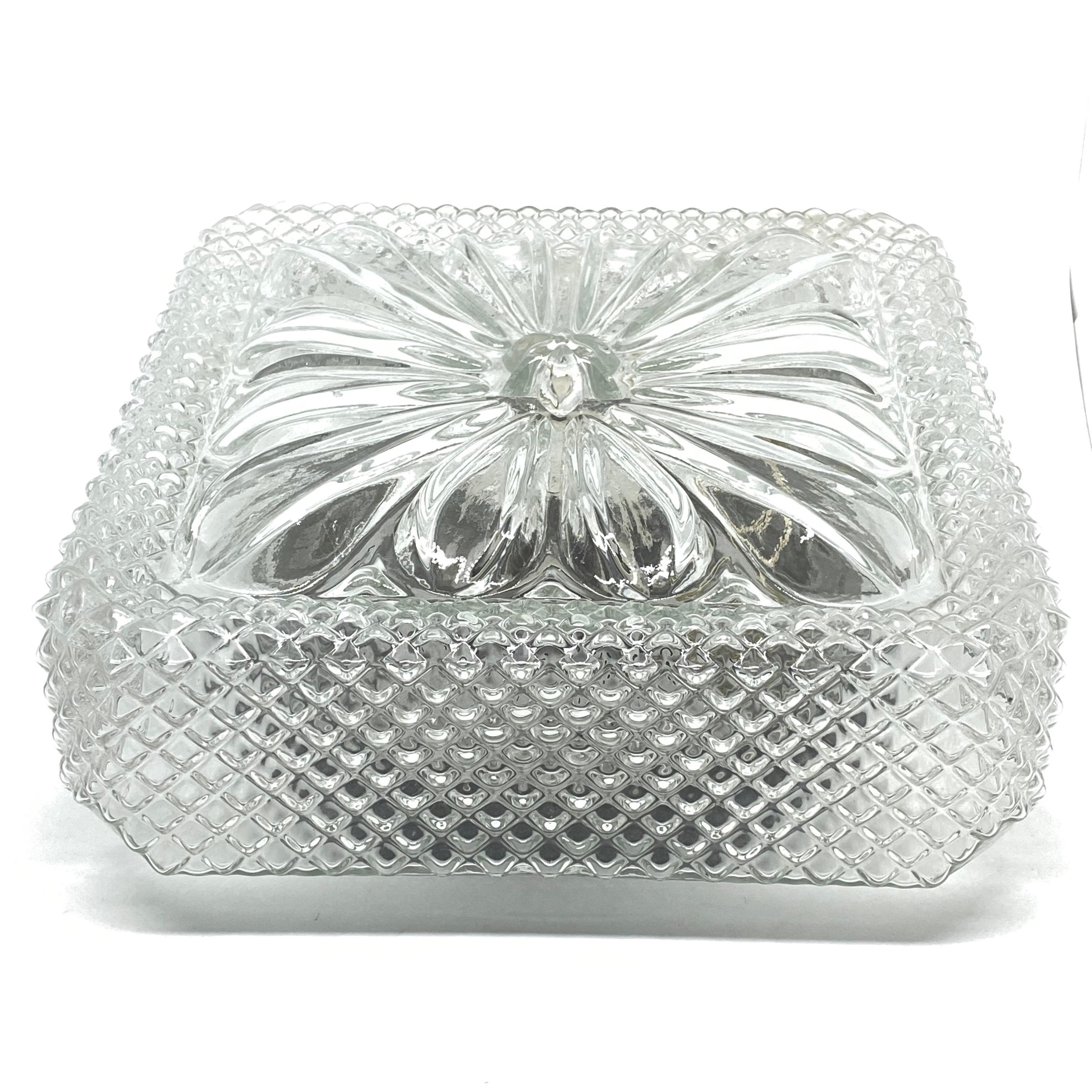 Mid-Century Modern Nice Clear Glass Square Flower Shape Flushmount, Germany, 1960s
