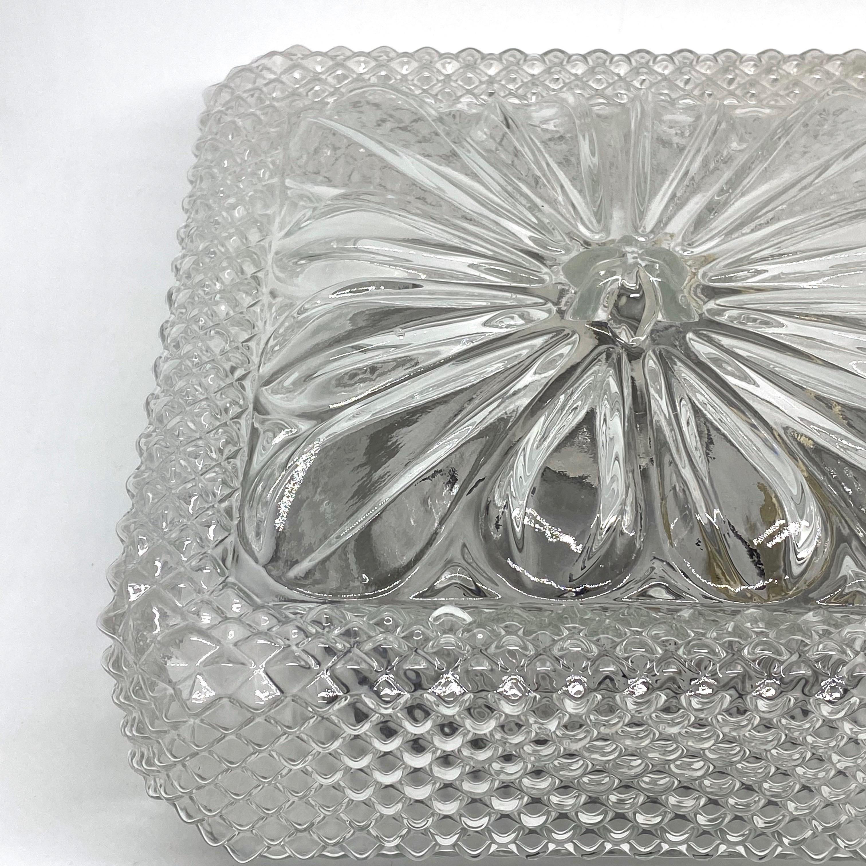 Mid-20th Century Nice Clear Glass Square Flower Shape Flushmount, Germany, 1960s